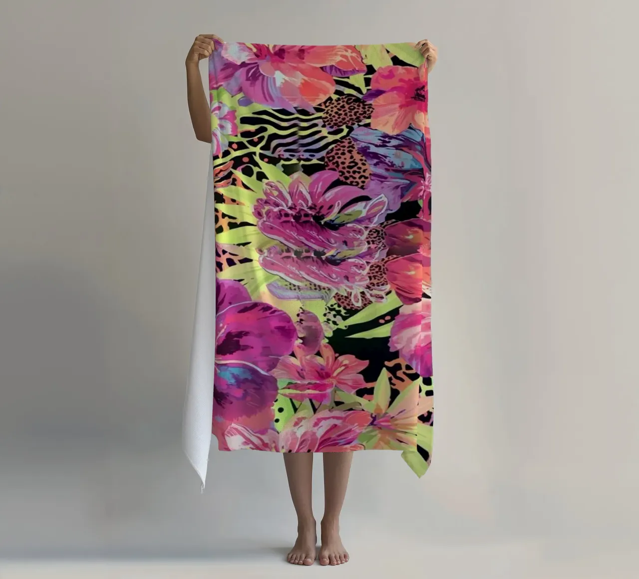 Neon Floral Leopard Pattern telo mare da AzStore11