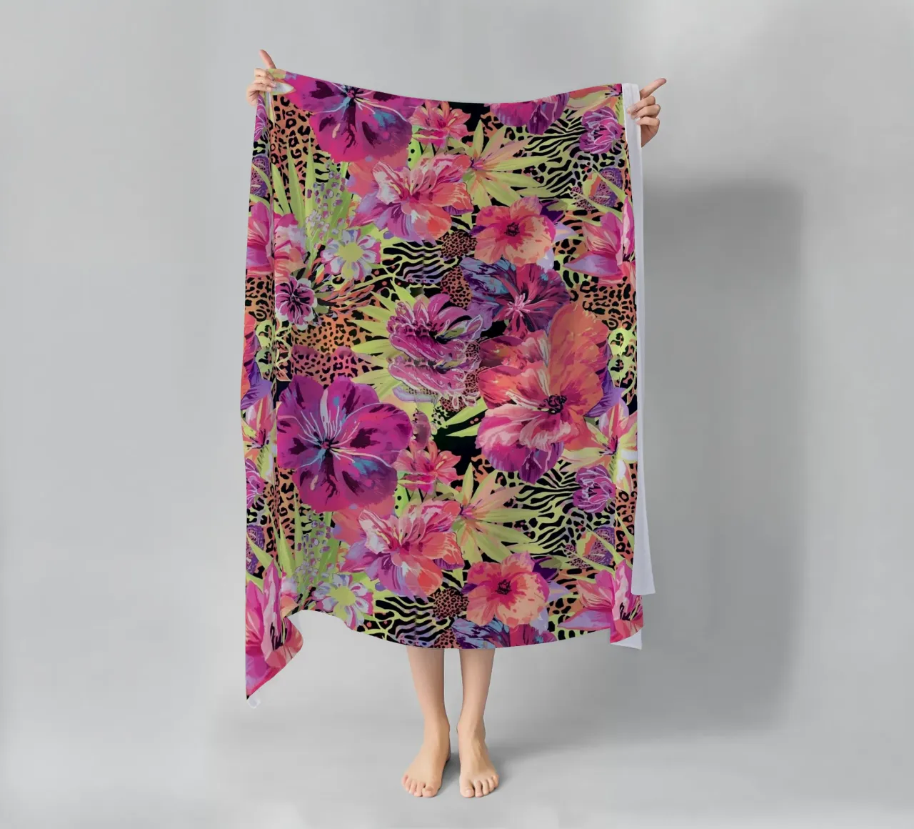 Neon Floral Leopard Pattern telo mare da AzStore11