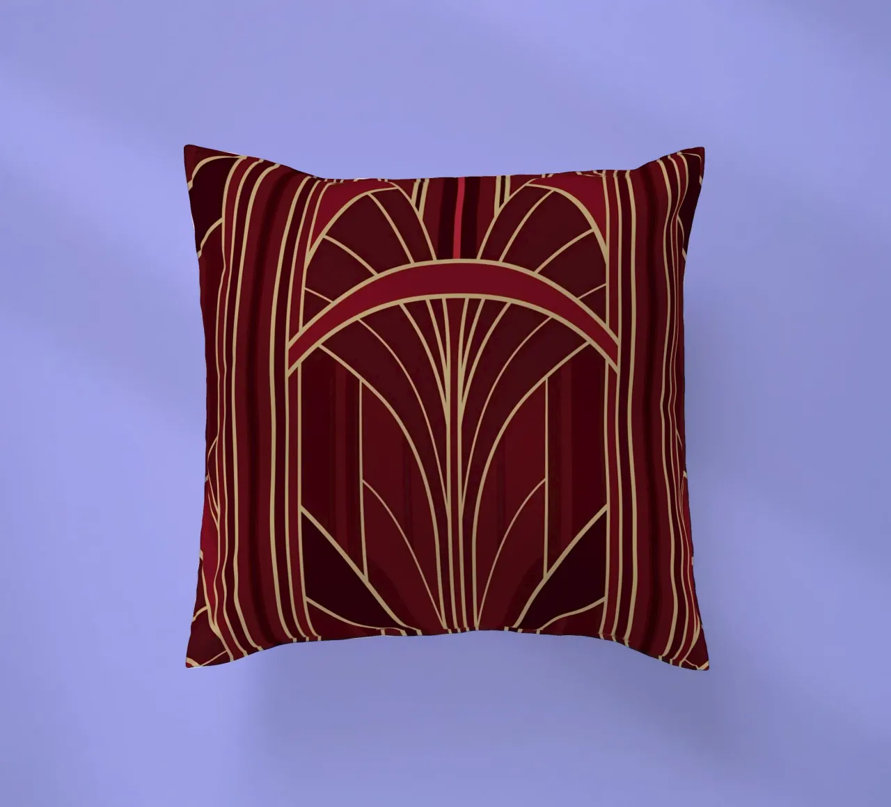Art Deco Intertwined Architectural Arcs - Wine Red cuscino da Art Deco Symposium