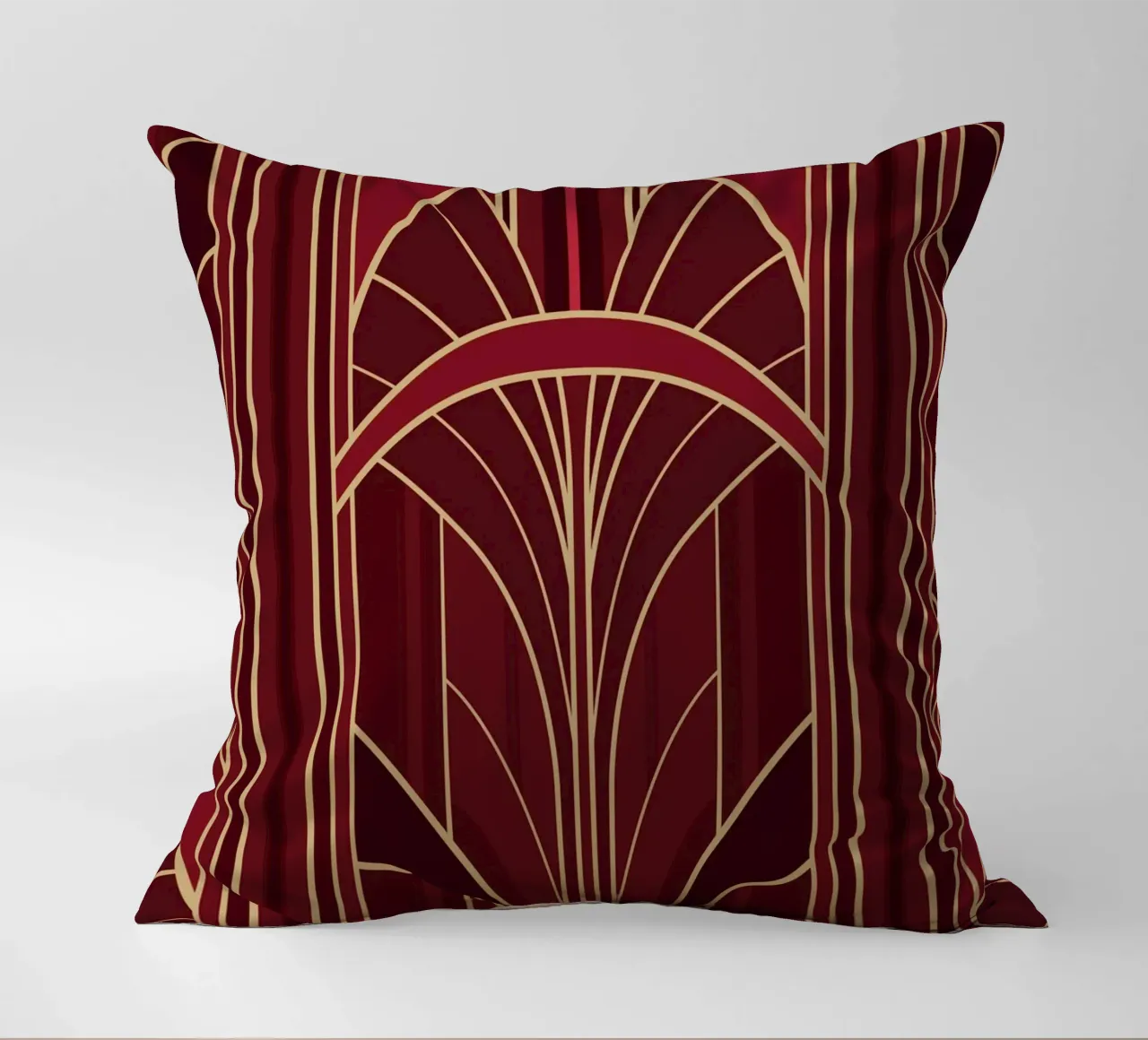 Art Deco Intertwined Architectural Arcs - Wine Red cuscino da Art Deco Symposium