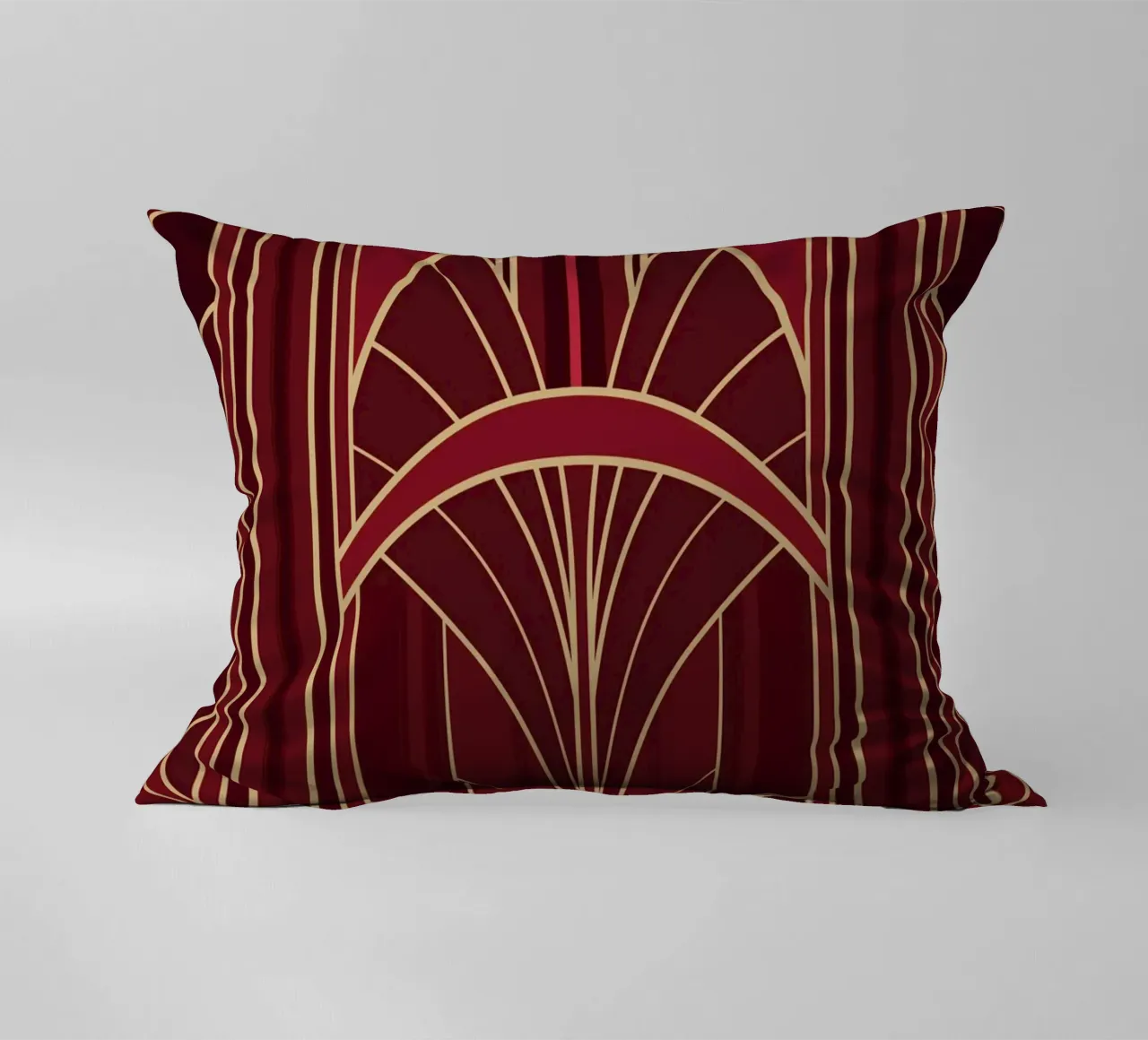 Art Deco Intertwined Architectural Arcs - Wine Red cuscino da Art Deco Symposium