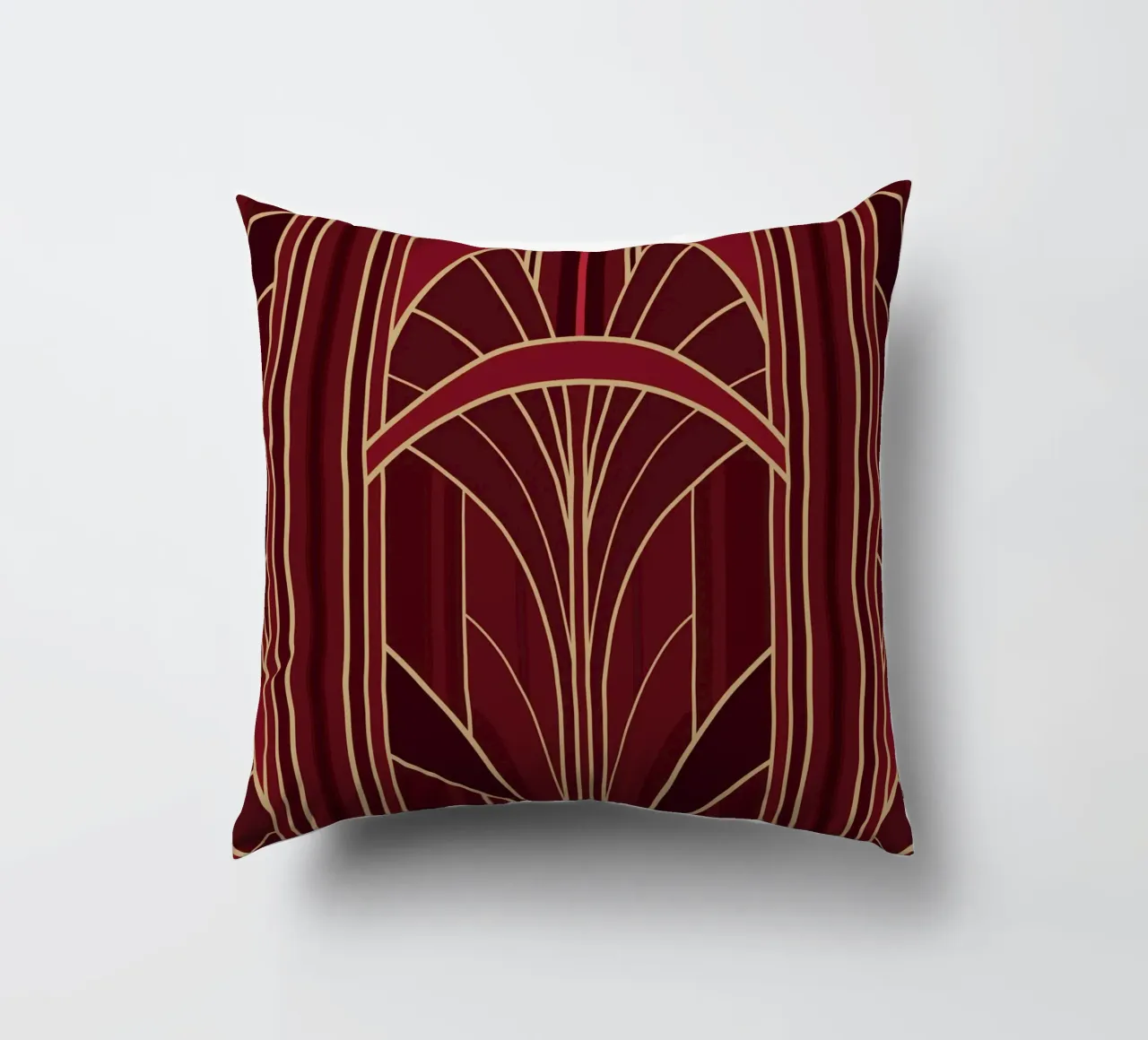 Art Deco Intertwined Architectural Arcs - Wine Red cuscino da Art Deco Symposium