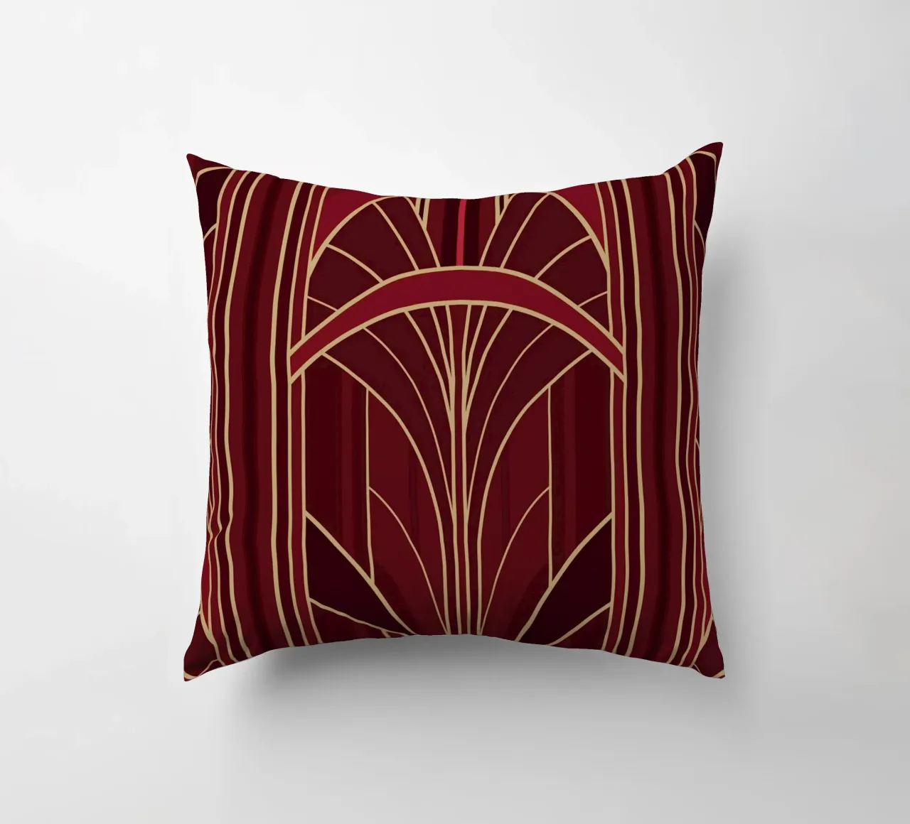 Art Deco Intertwined Architectural Arcs - Wine Red cuscino da Art Deco Symposium