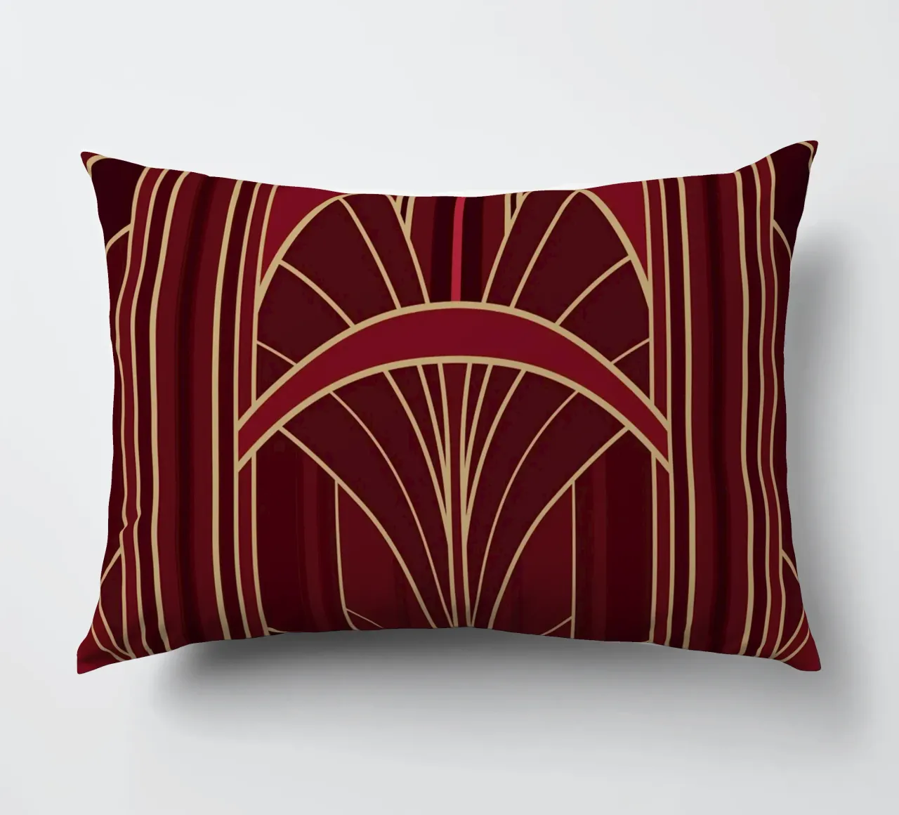 Art Deco Intertwined Architectural Arcs - Wine Red cuscino da Art Deco Symposium