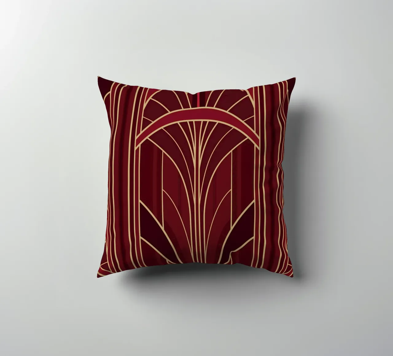 Art Deco Intertwined Architectural Arcs - Wine Red cuscino da Art Deco Symposium