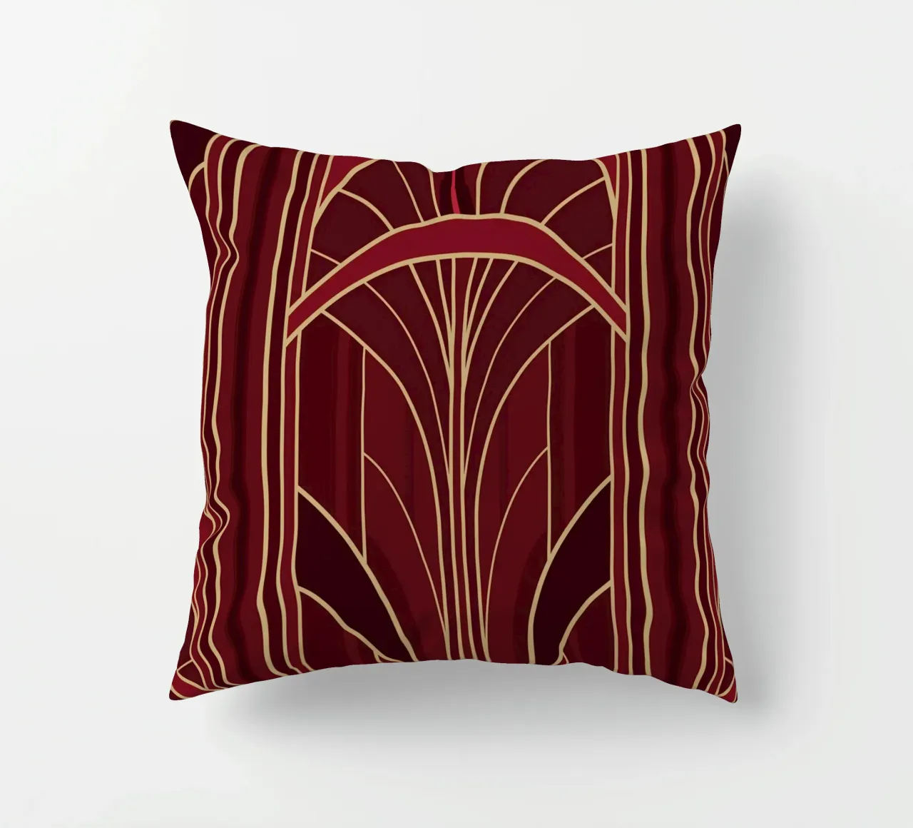 Art Deco Intertwined Architectural Arcs - Wine Red cuscino da Art Deco Symposium