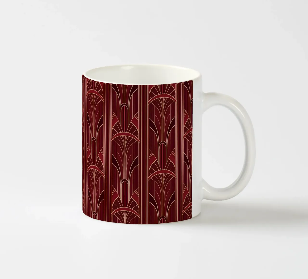 Art Deco Intertwined Architectural Arcs - Wine Red tazza in ceramica da Art Deco Symposium
