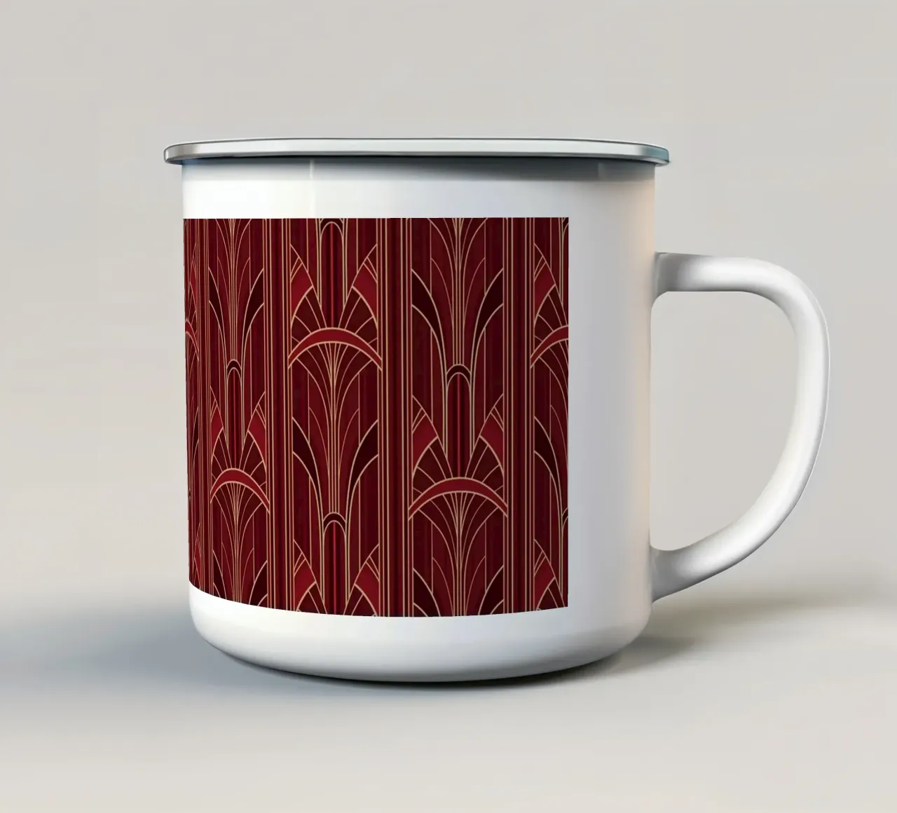 Art Deco Intertwined Architectural Arcs - Wine Red tazza in smalto da Art Deco Symposium