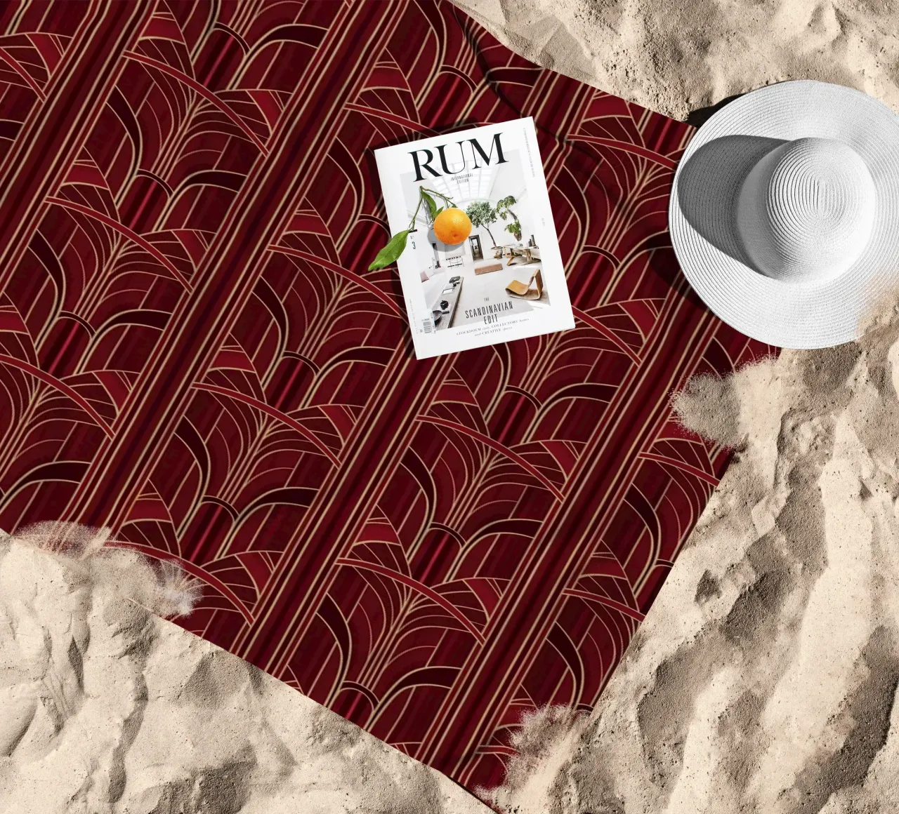 Art Deco Intertwined Architectural Arcs - Wine Red telo mare da Art Deco Symposium