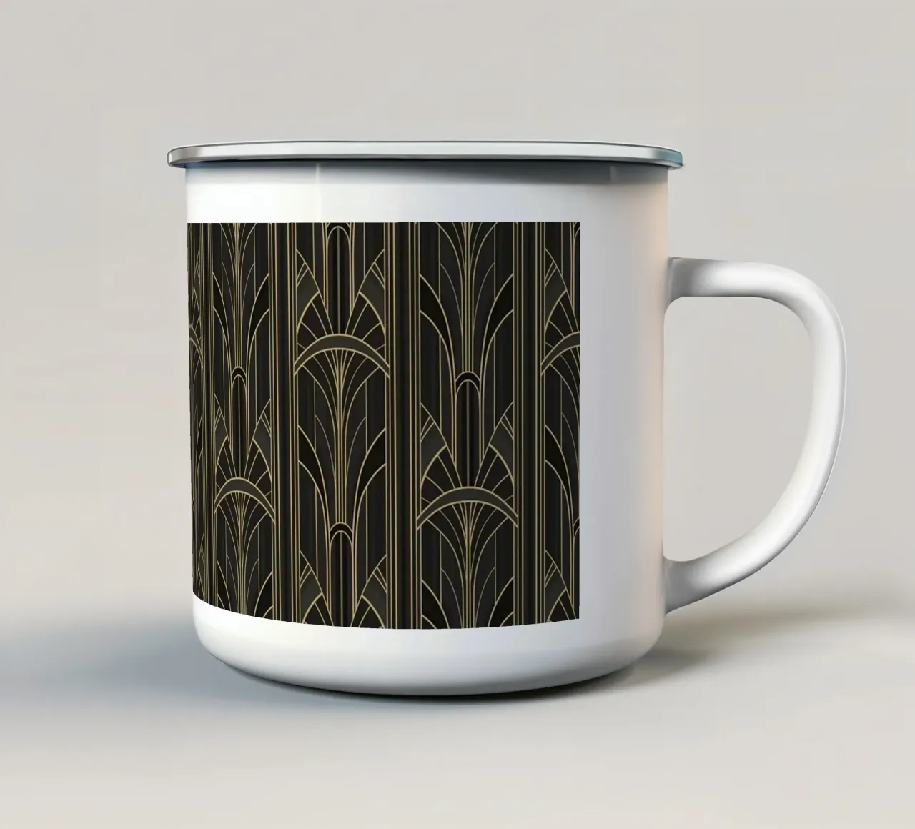 Art Deco Intertwined Architectural Arcs - Black Gold tazza in smalto da Art Deco Symposium