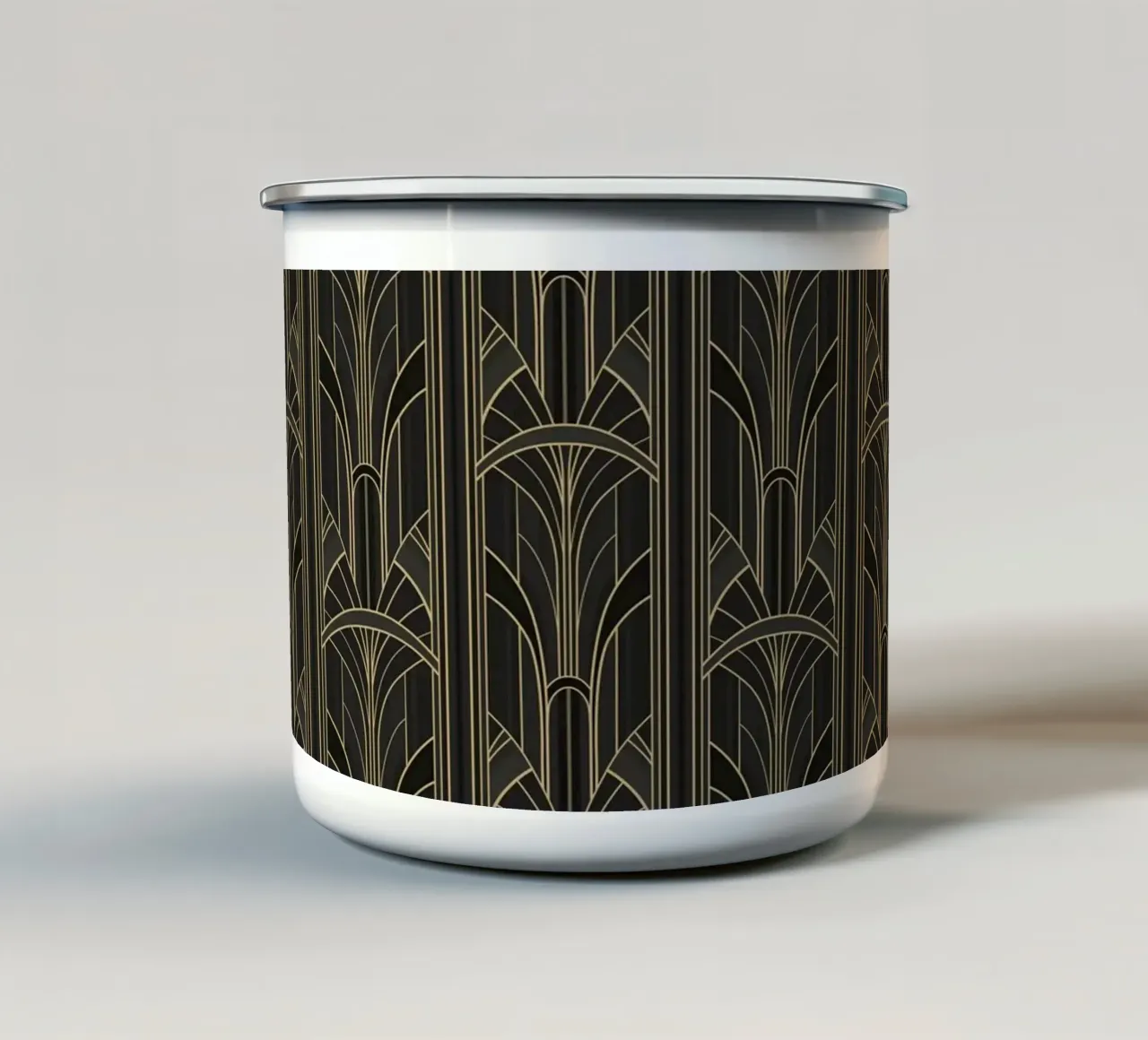 Art Deco Intertwined Architectural Arcs - Black Gold tazza in smalto da Art Deco Symposium