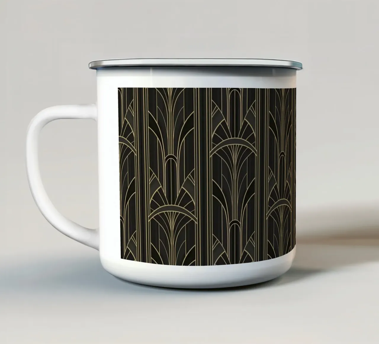 Art Deco Intertwined Architectural Arcs - Black Gold tazza in smalto da Art Deco Symposium