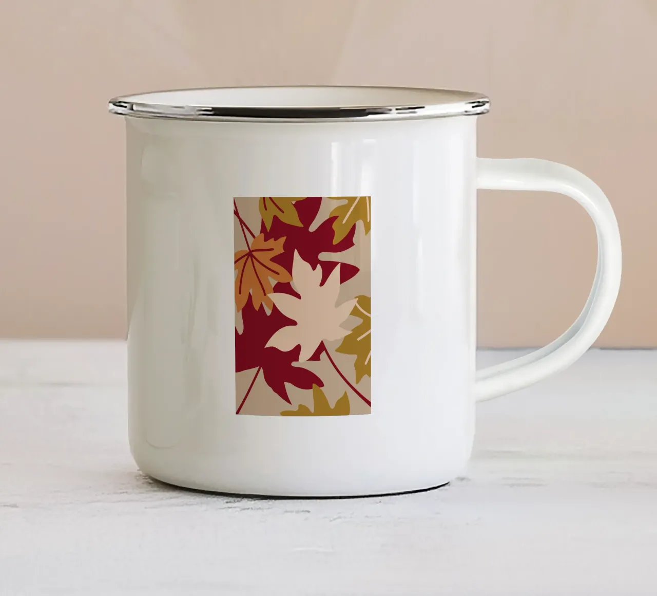 Illustrazione di foglie d'autunno con colori caldi tazza in smalto da SPECIAL FLOWER PATTERNS