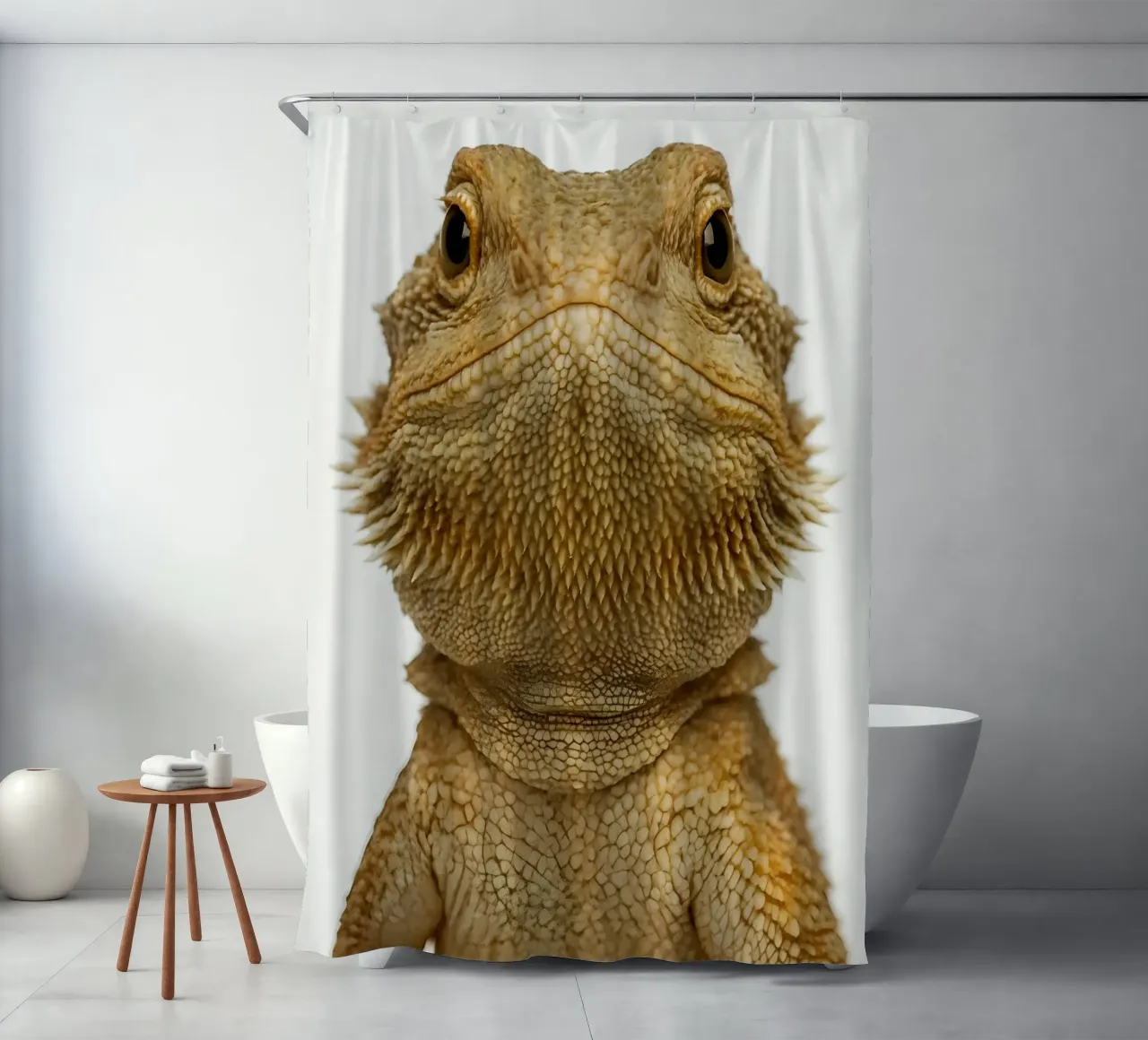 Ritratto di lucertola ultra-dettagliato - Macro arte della fauna selvatica nitida tenda da doccia da Happy Wild Prints