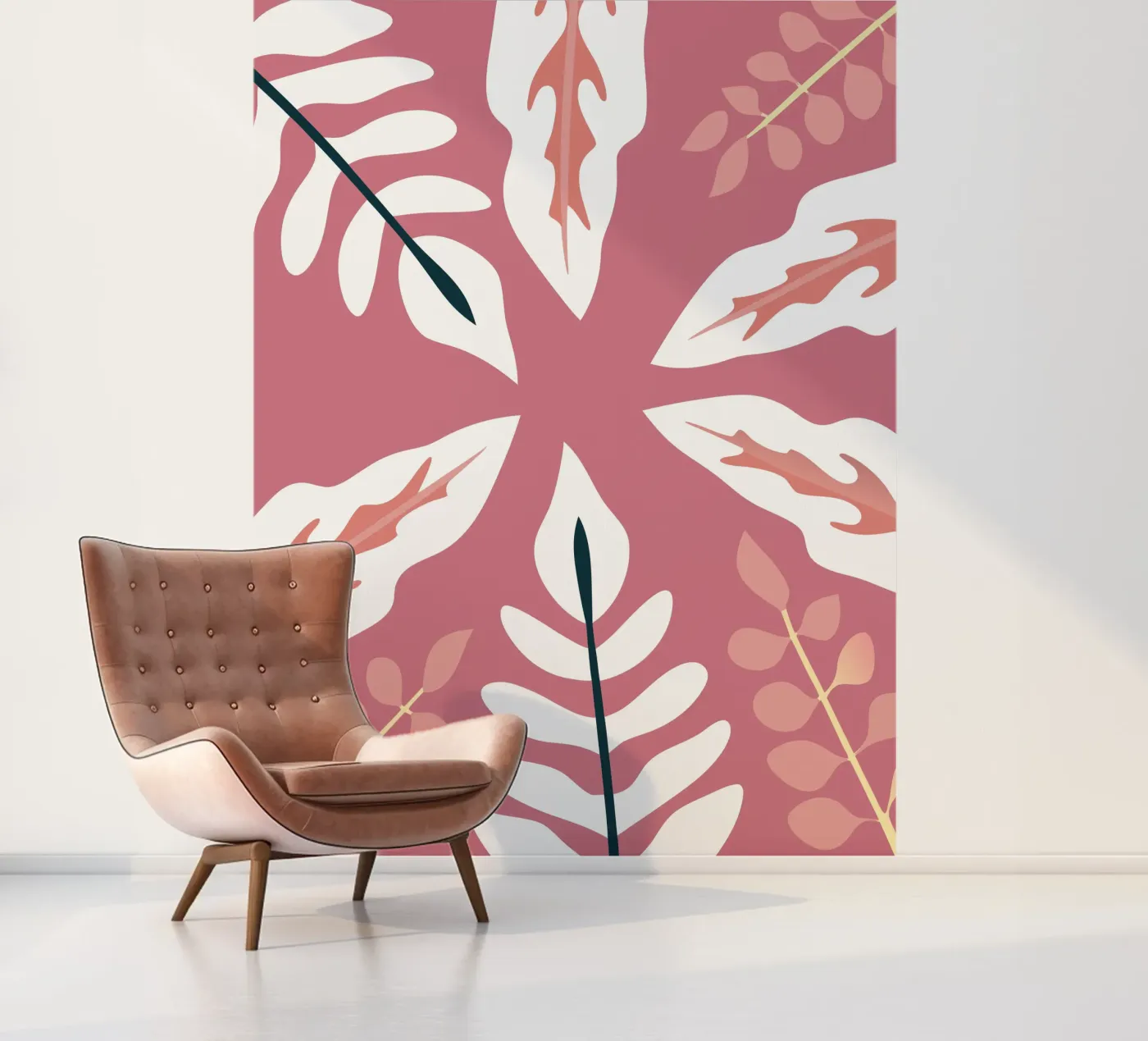 Leaf Pattern Illustration with Simple Style fotobehang van SPECIAL FLOWER PATTERNS