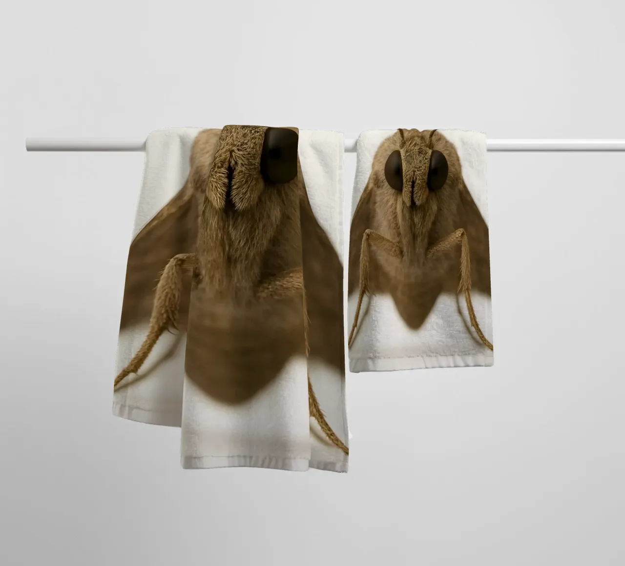 Macro Moth Portrait – Minimalist Insect Art Print towel by Happy Wild Prints