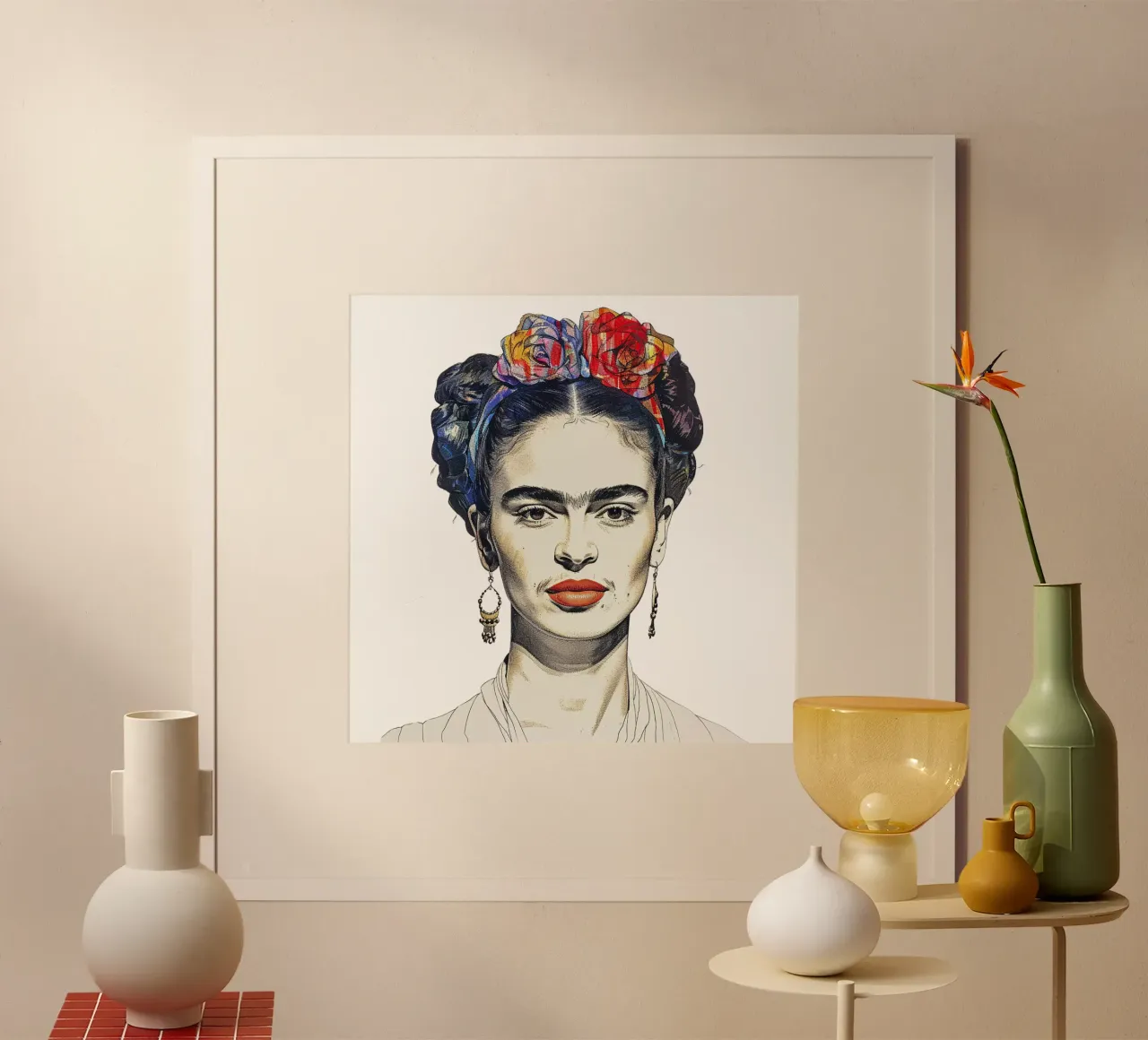 Frida Kahlo "Unbreakable Vision" poster con telaio in legno da Fantasias Florales