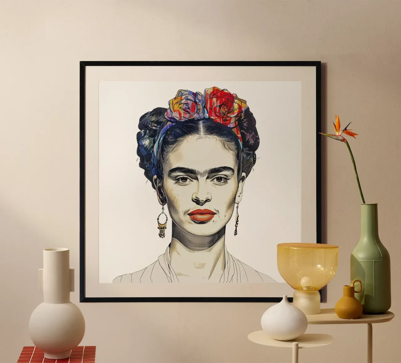 Frida Kahlo "Unbreakable Vision" poster con telaio in legno da Fantasias Florales