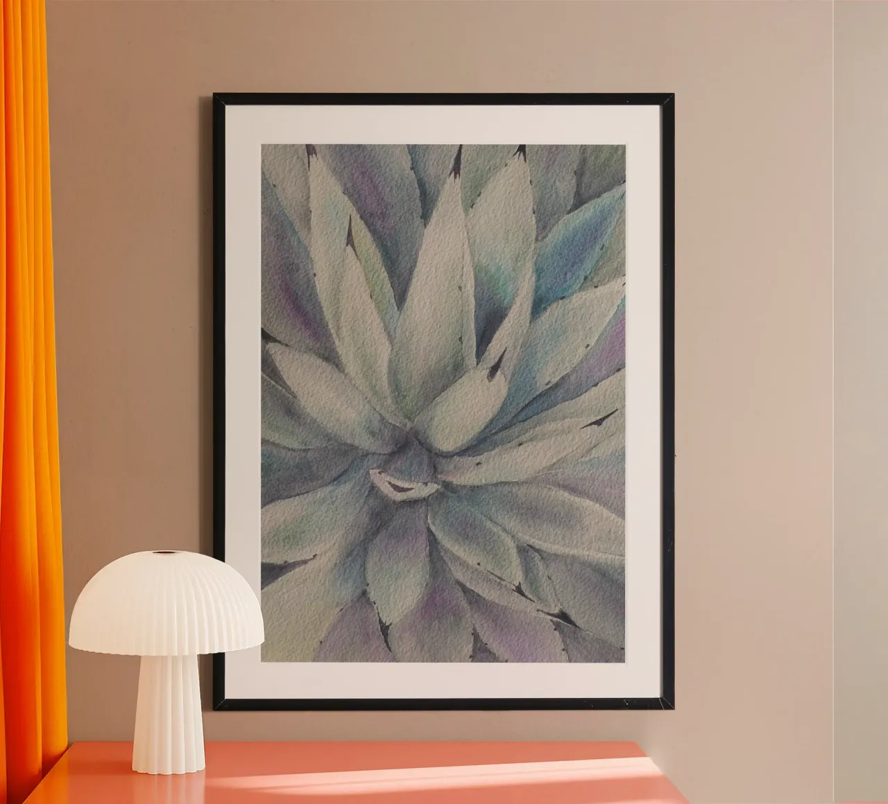 Cactus stella magica poster con telaio in alluminio da Eva Nev Watercolor
