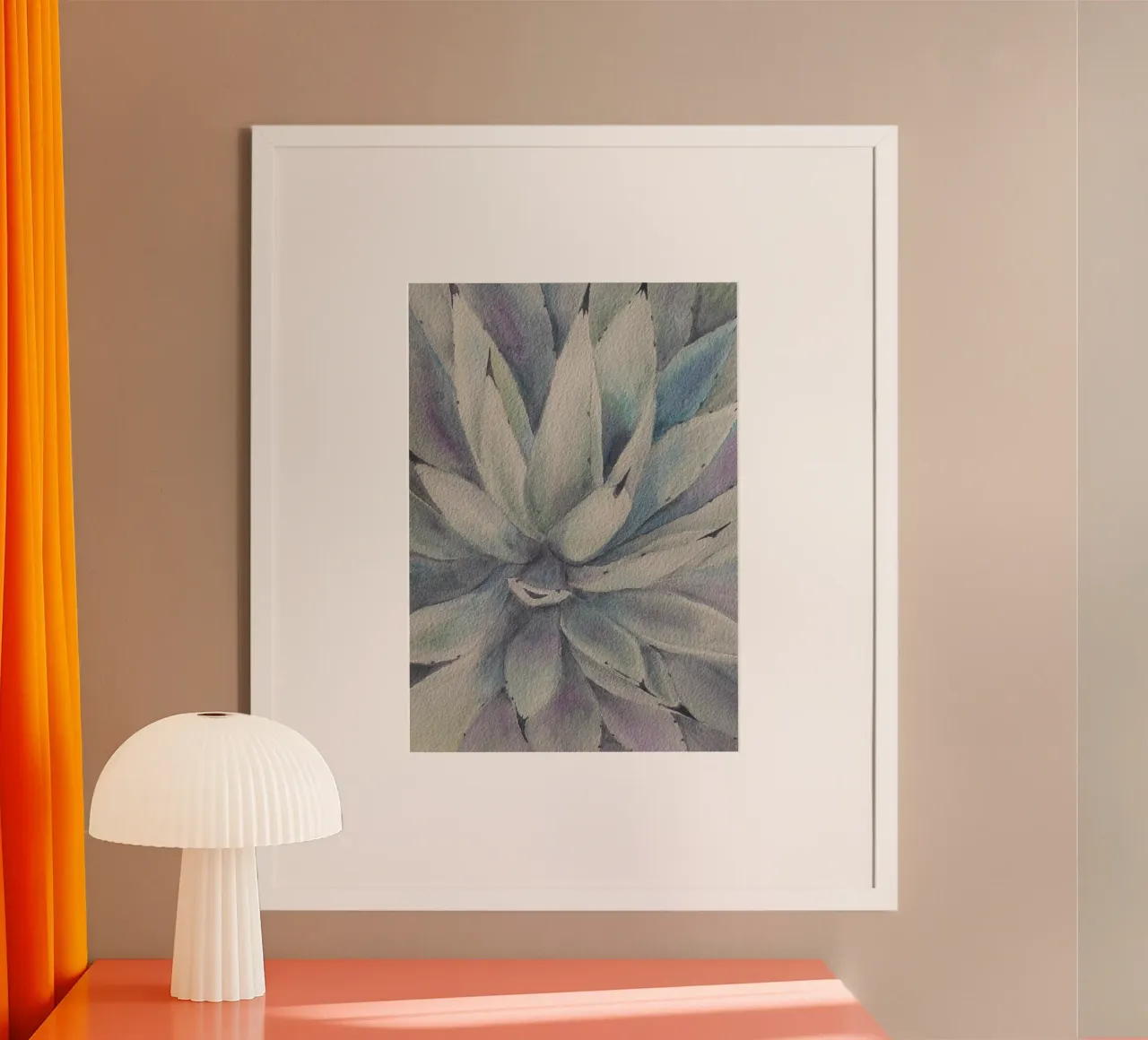 Cactus stella magica poster con telaio in alluminio da Eva Nev Watercolor