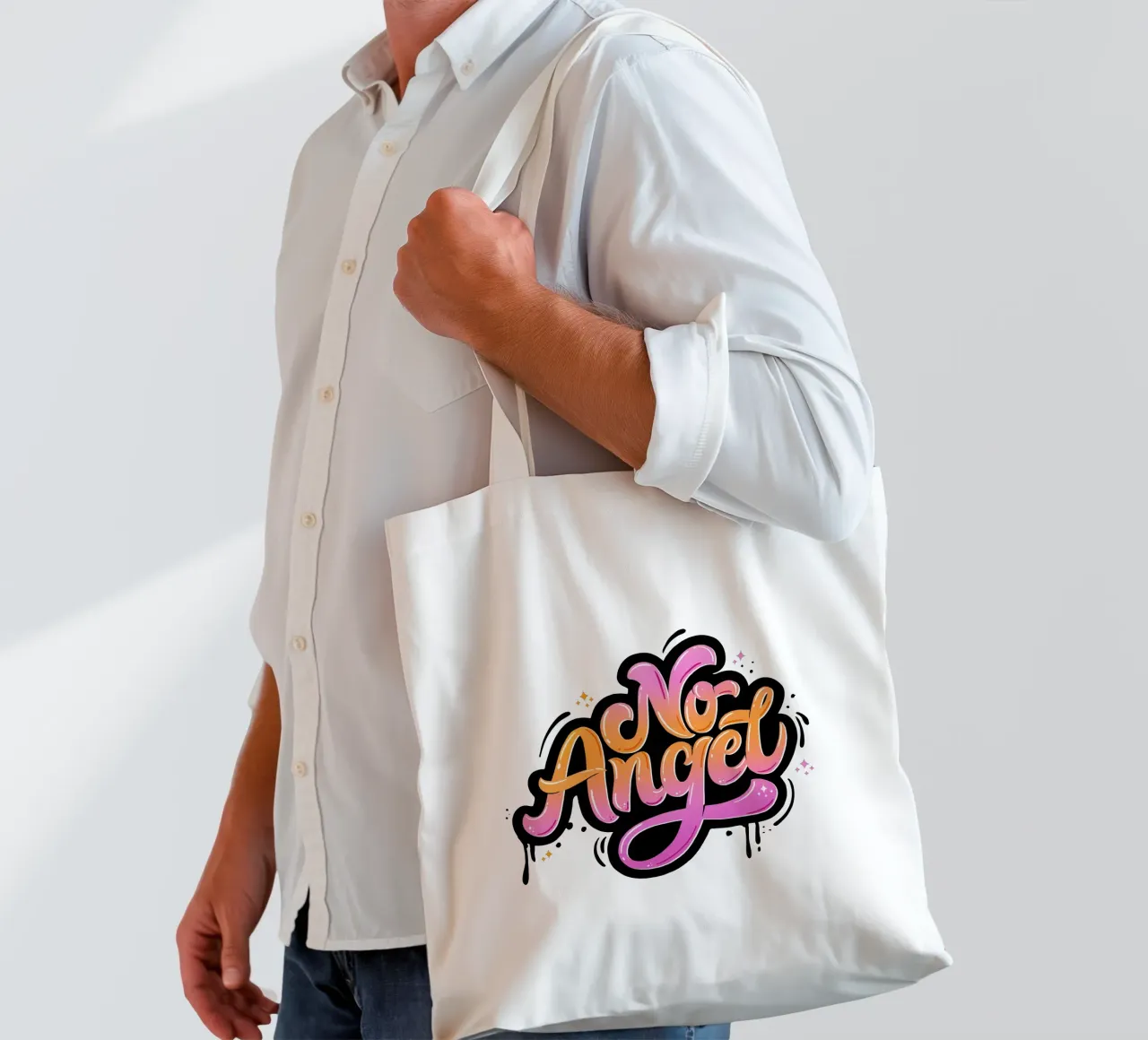 Nessun angelo. Scritte a graffito. borsa in juta da CalliLetters