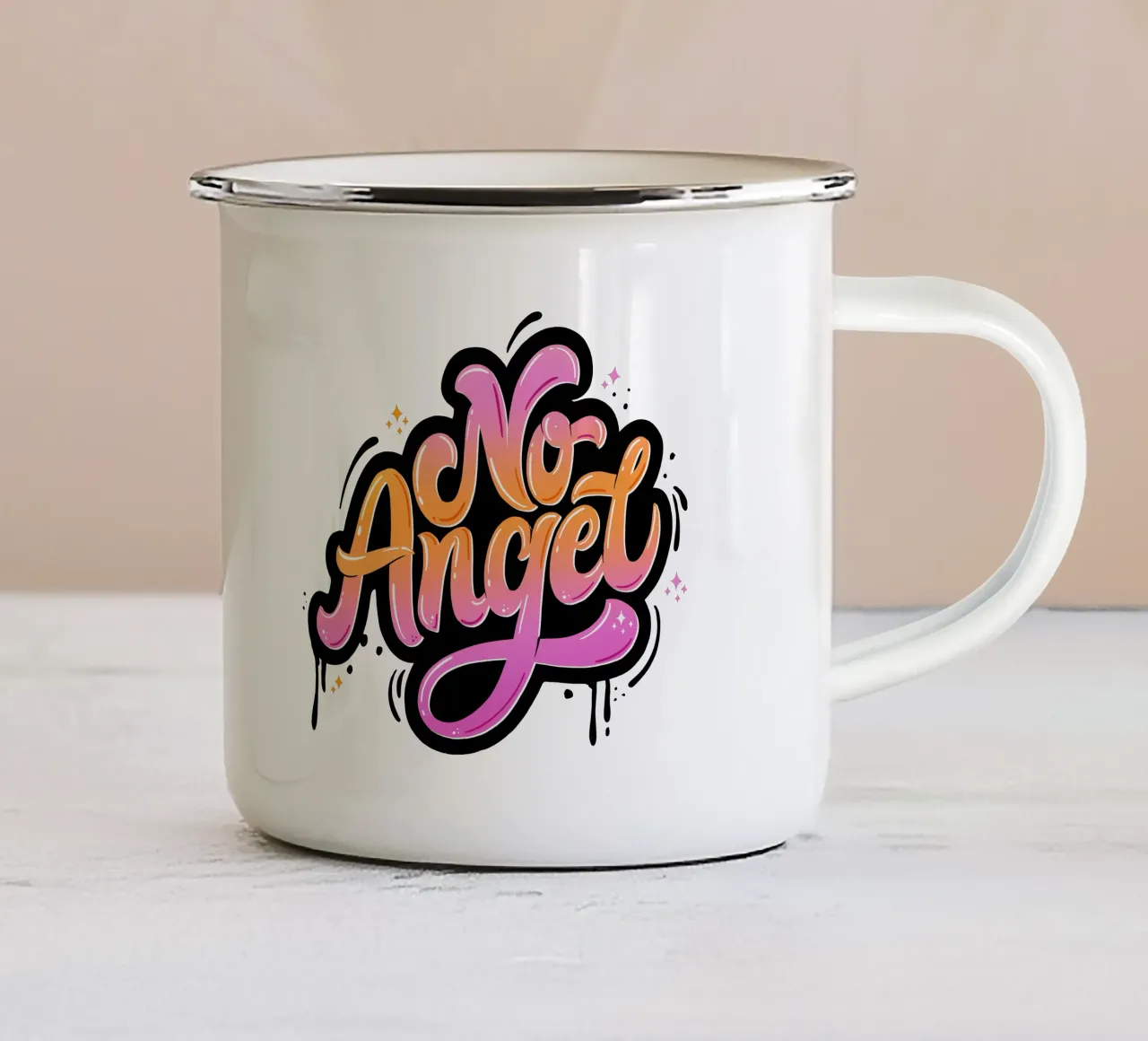 Nessun angelo. Scritte a graffito. tazza in smalto da CalliLetters