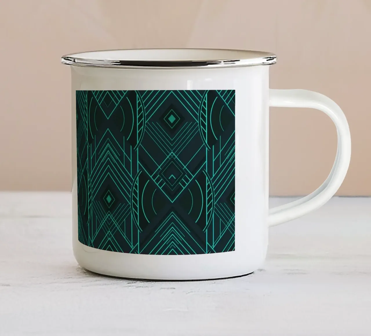 Art Deco Geometric Uplift - Dark Teal Glow tazza in smalto da Art Deco Symposium