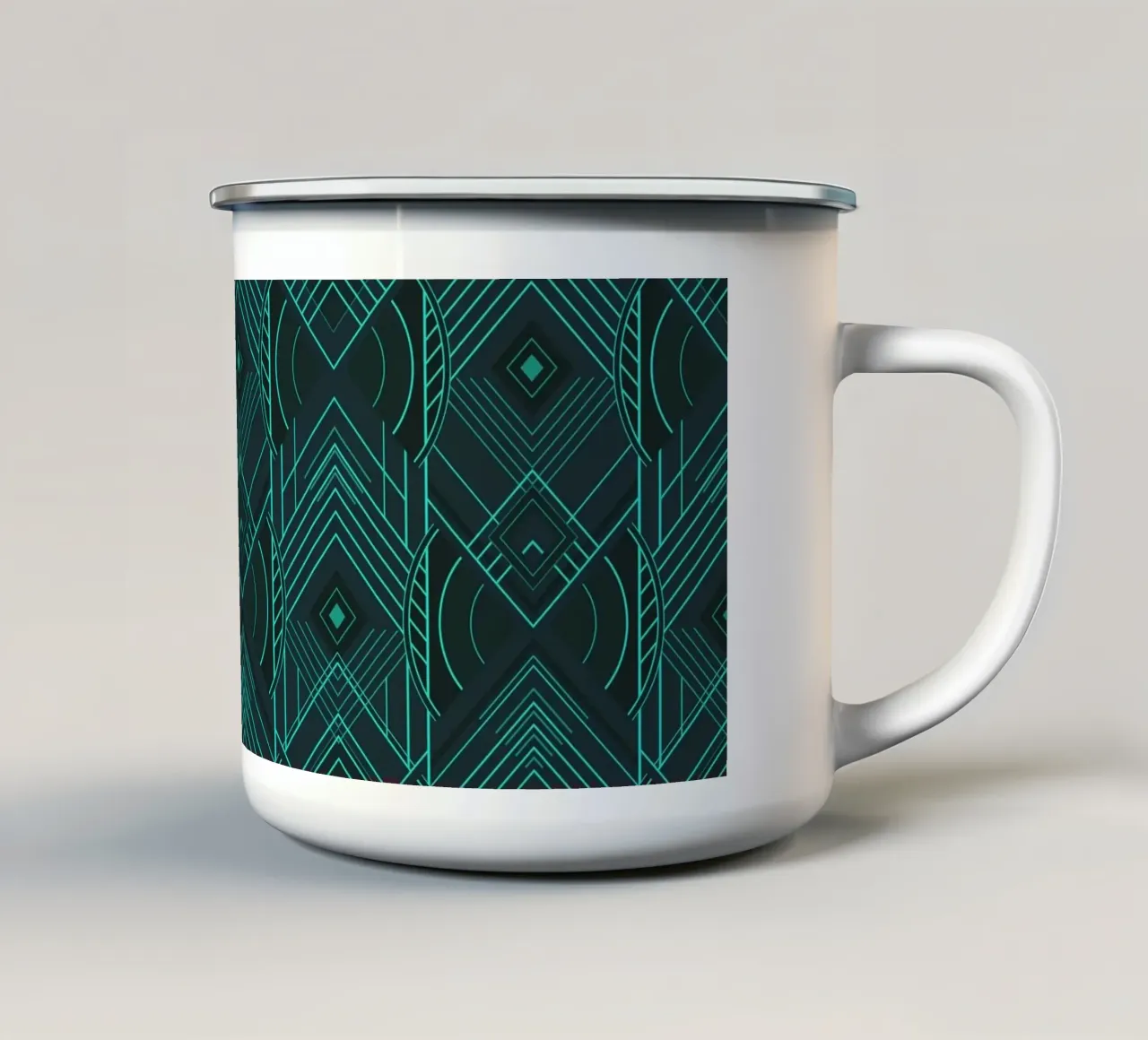 Art Deco Geometric Uplift - Dark Teal Glow tazza in smalto da Art Deco Symposium