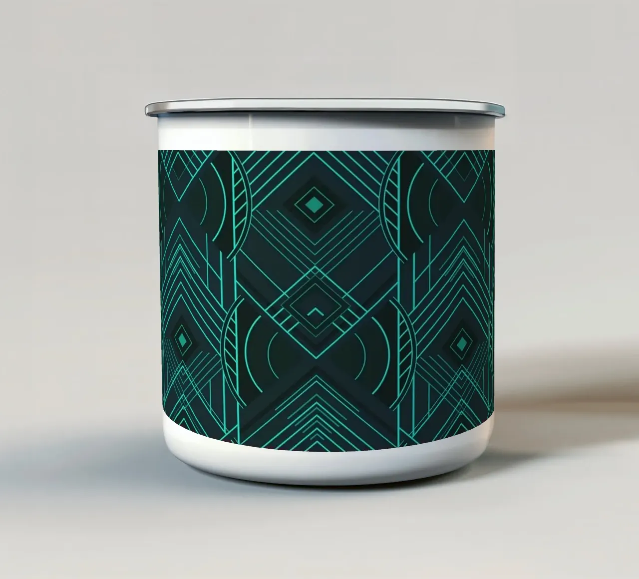 Art Deco Geometric Uplift - Dark Teal Glow tazza in smalto da Art Deco Symposium