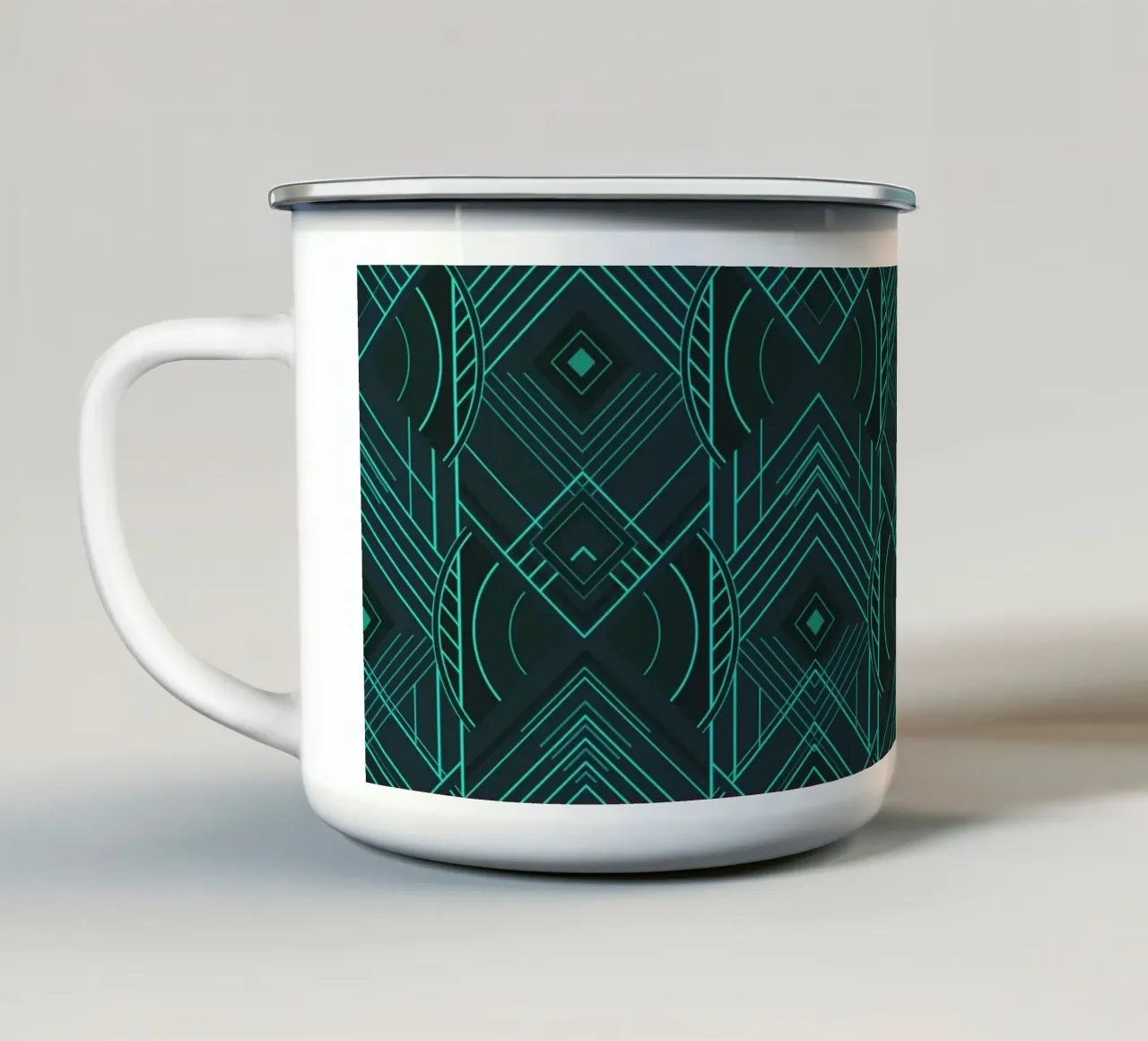 Art Deco Geometric Uplift - Dark Teal Glow tazza in smalto da Art Deco Symposium