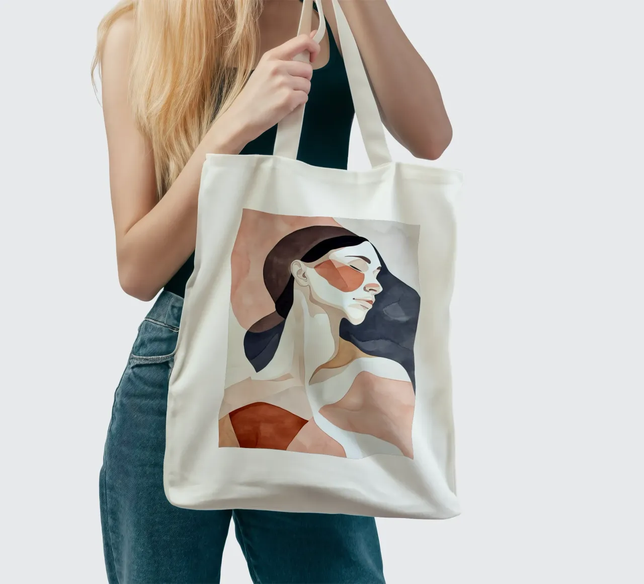 Ritratto di donna ad acquerello borsa in juta da Justyna Jaszke JBJart