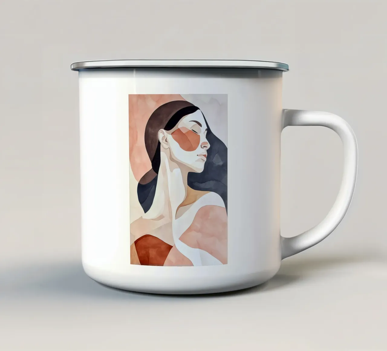 Ritratto di donna ad acquerello tazza in smalto da Justyna Jaszke JBJart
