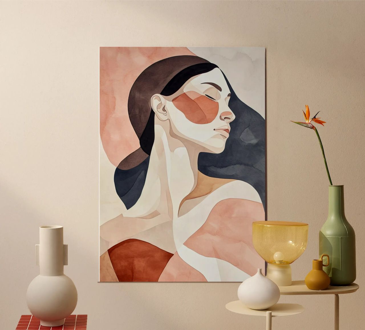 Woman portrait watercolor art poster by Justyna Jaszke JBJart