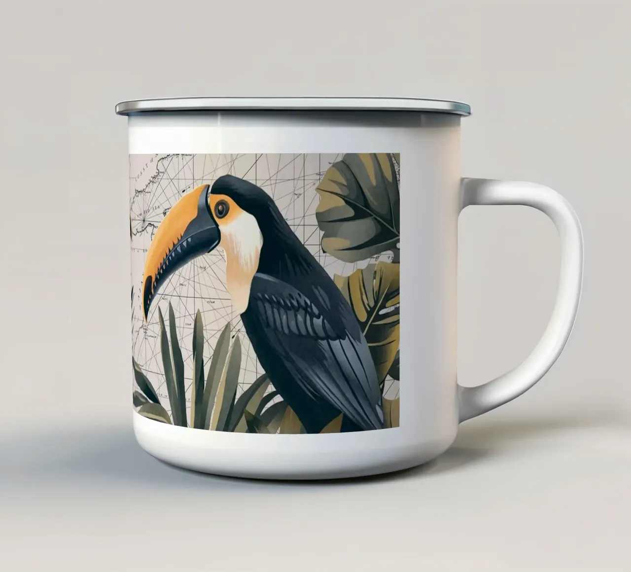 Il viaggio tropicale dei tucani tazza in smalto da Andrea Haase Vintage World