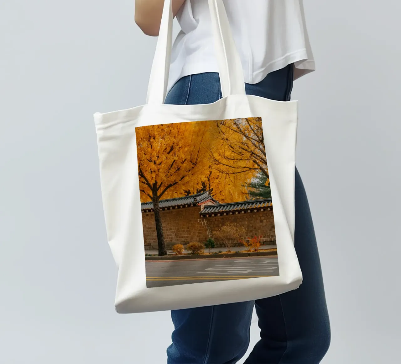 Alberi di ginkgo dorati a Seul, Corea del Sud borsa in juta da mbgraphx2