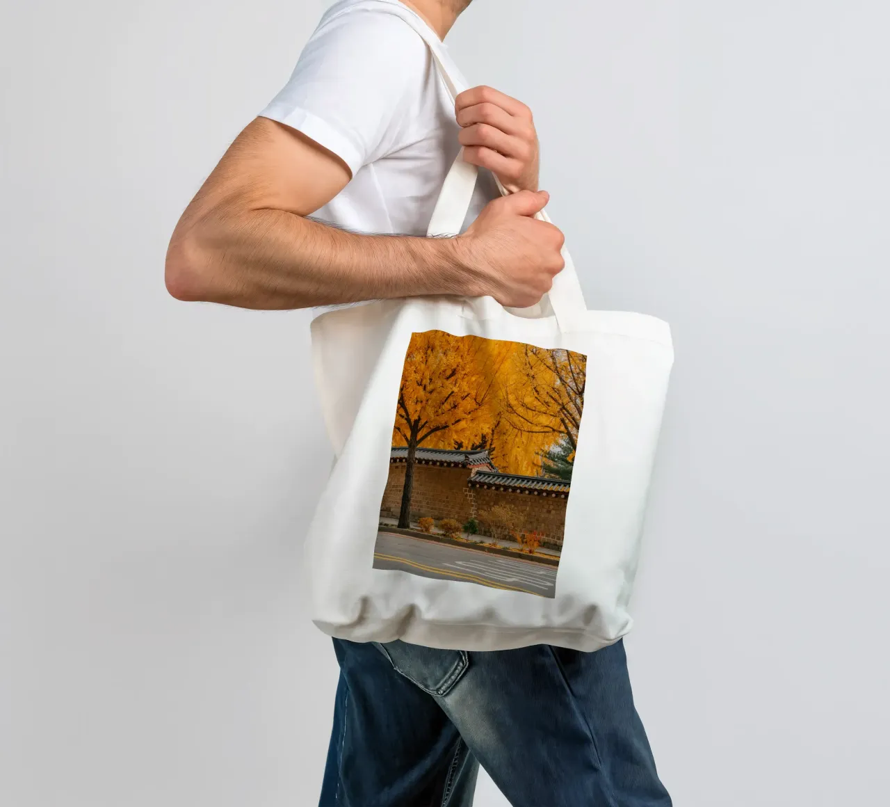 Alberi di ginkgo dorati a Seul, Corea del Sud borsa in juta da mbgraphx2