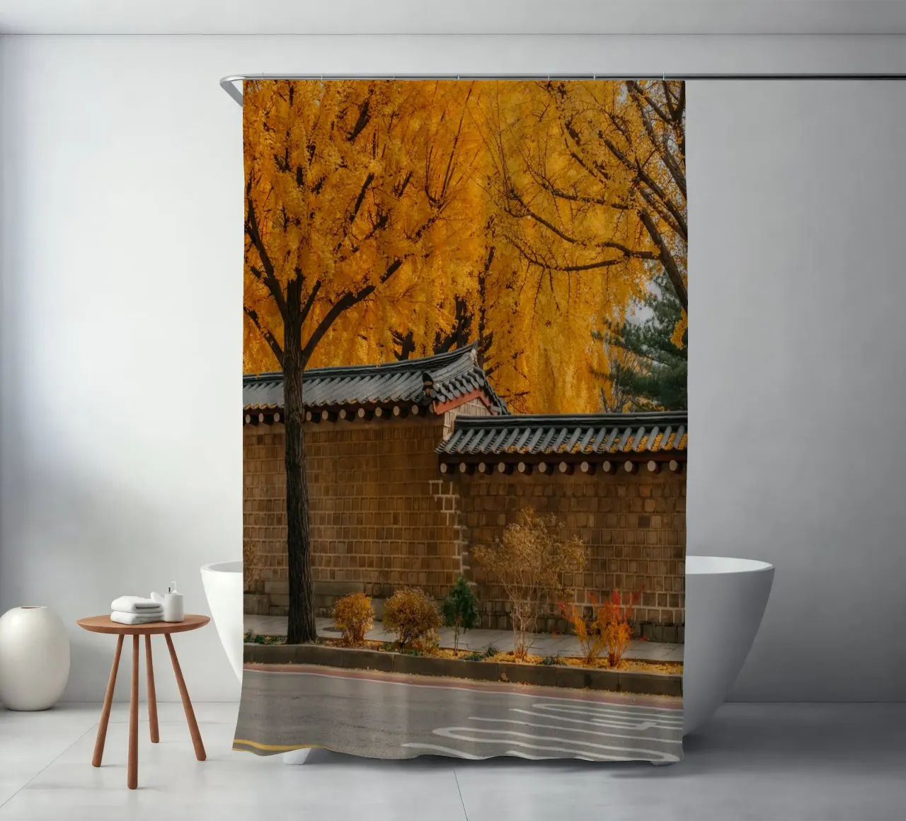 Alberi di ginkgo dorati a Seul, Corea del Sud tenda da doccia da mbgraphx2