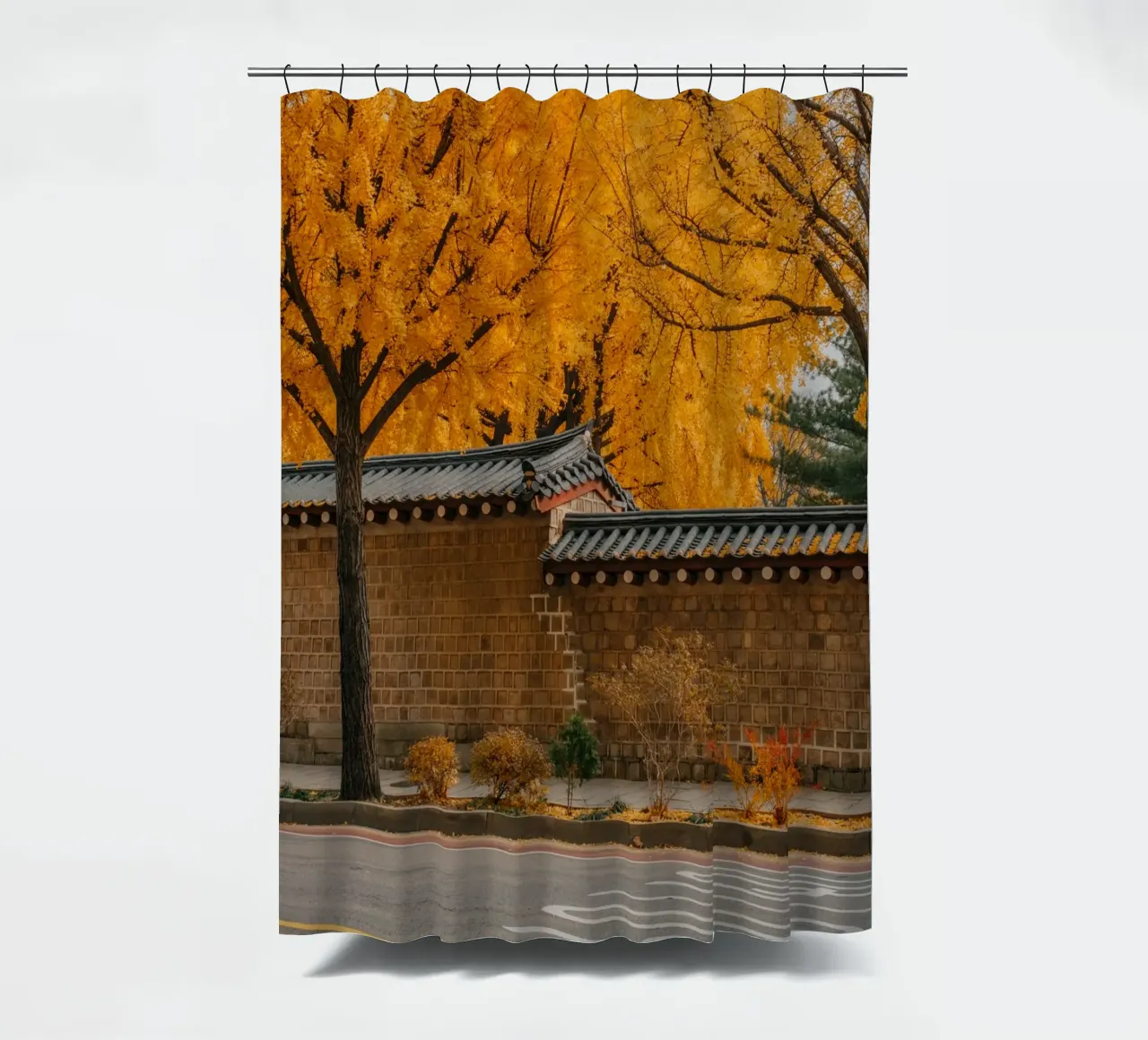 Alberi di ginkgo dorati a Seul, Corea del Sud tenda da doccia da mbgraphx2