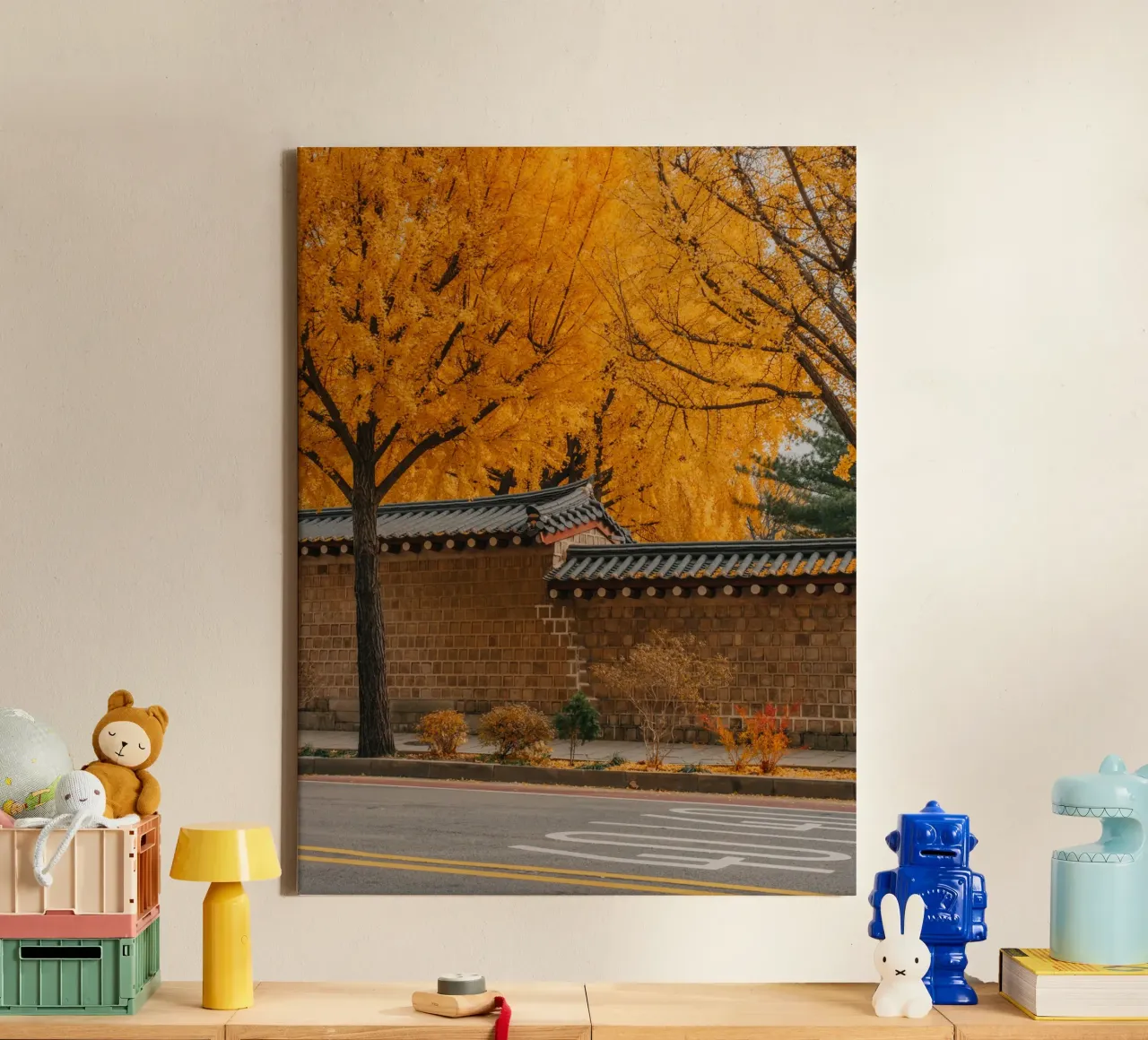 Alberi di ginkgo dorati a Seul, Corea del Sud tela da mbgraphx2