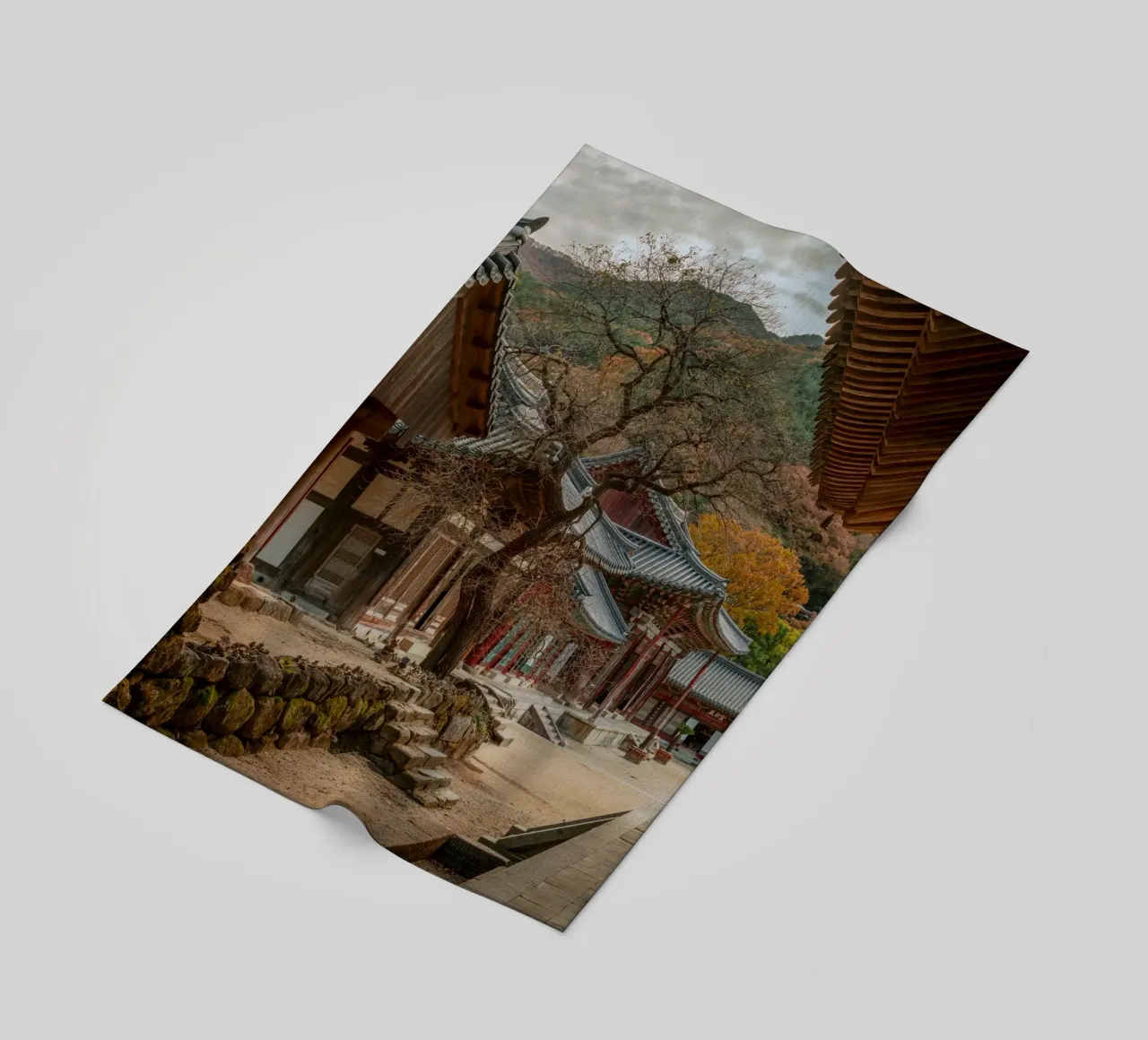 Vecchio albero del tempio di Hwaeomsa, Corea del Sud telo mare da mbgraphx2