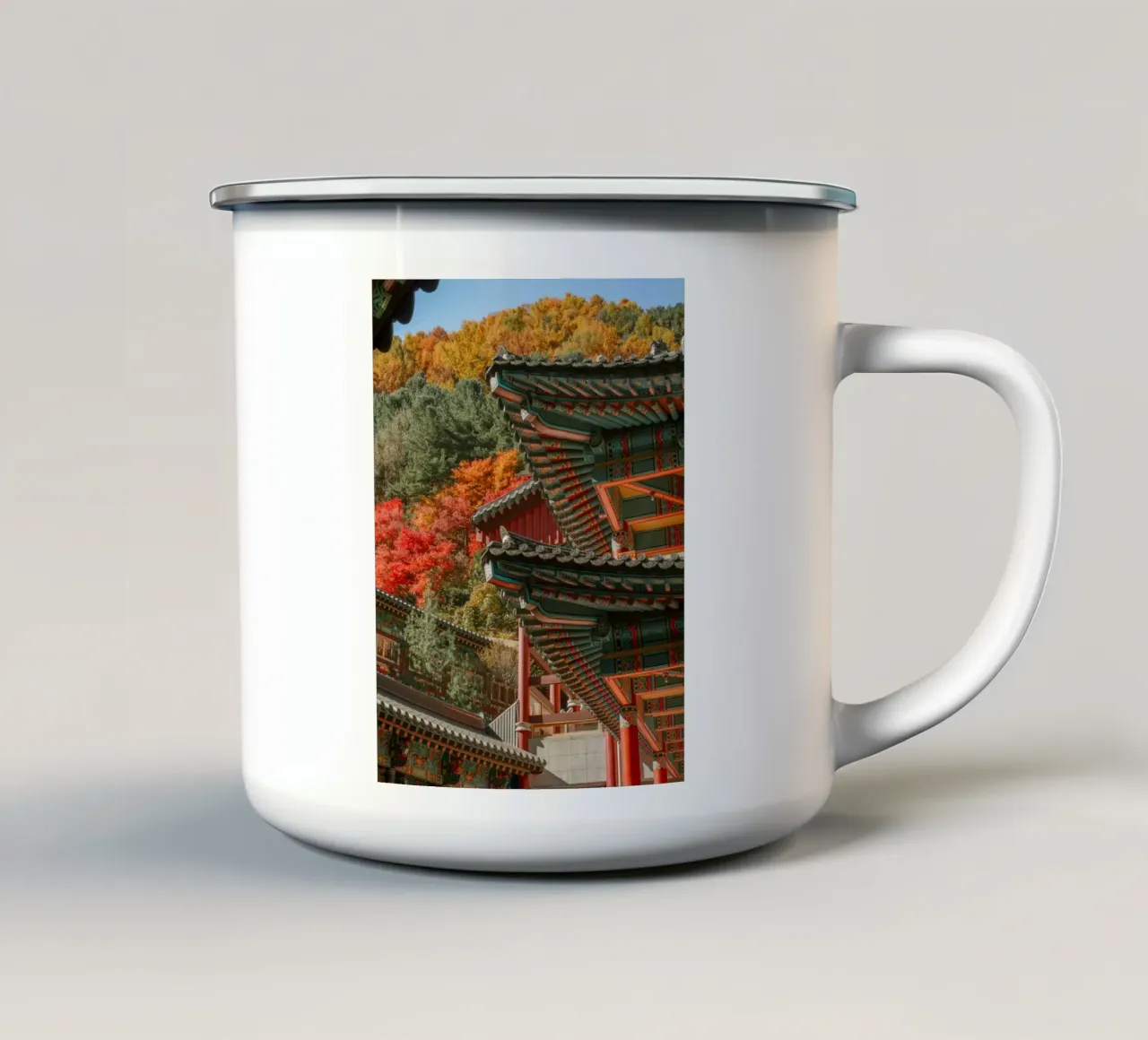 I tetti dei templi coreani in autunno tazza in smalto da mbgraphx2