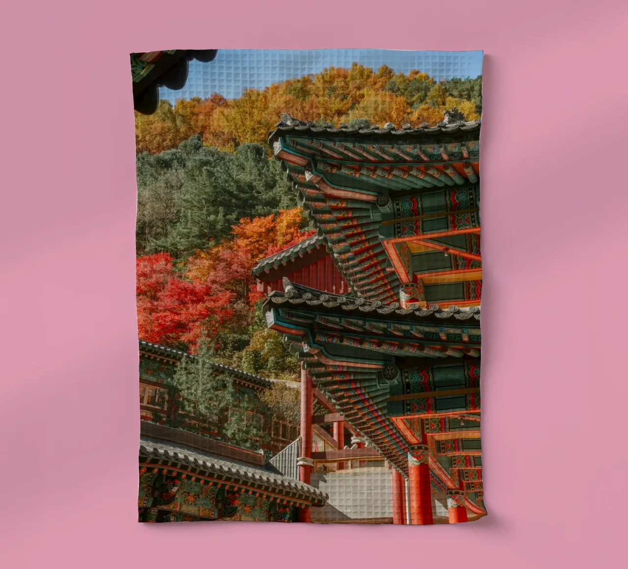 Les toits des temples coréens en automne torchon de mbgraphx2