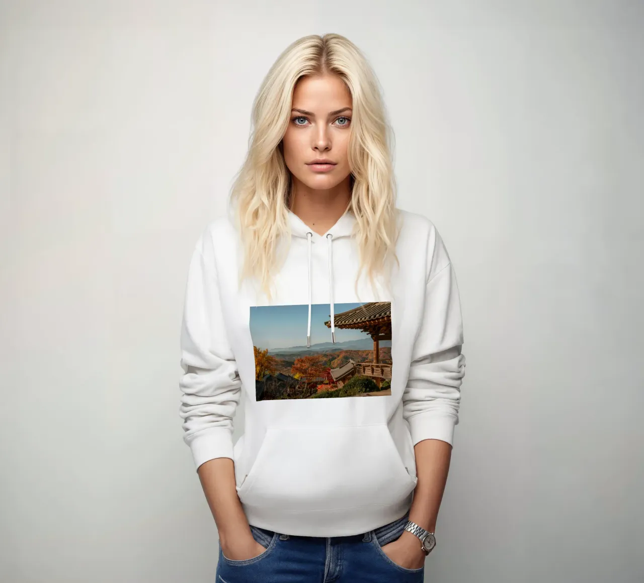 Paesaggio autunnale dal tempio di Buseoksa, Corea del Sud felpa con cappuccio da mbgraphx2