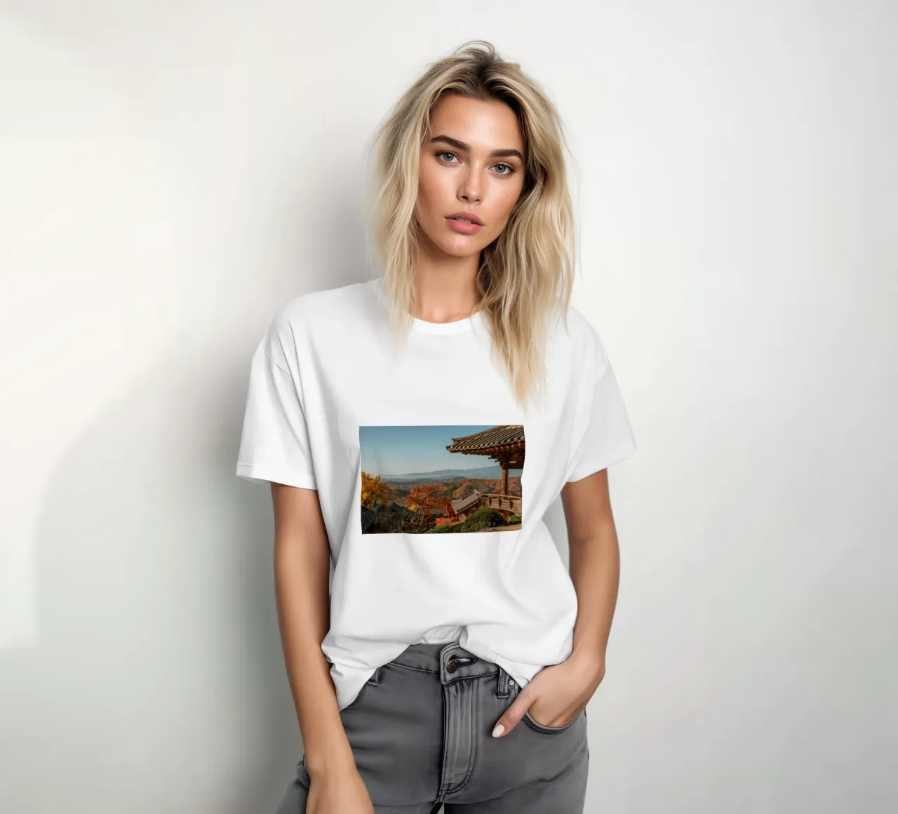 Paesaggio autunnale dal tempio di Buseoksa, Corea del Sud t-shirt da mbgraphx2