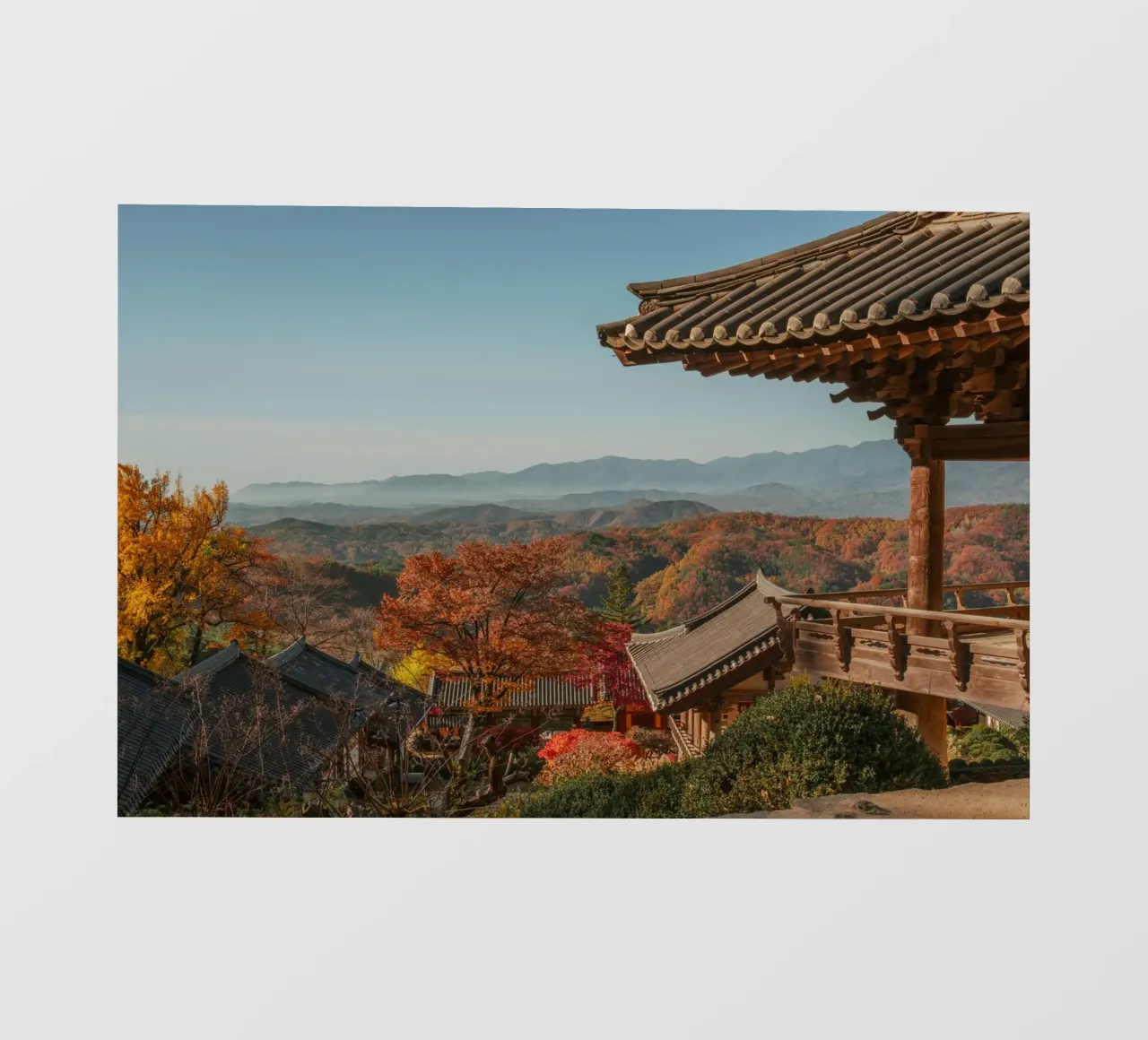 Paesaggio autunnale dal tempio di Buseoksa, Corea del Sud pellicola backlit da mbgraphx2