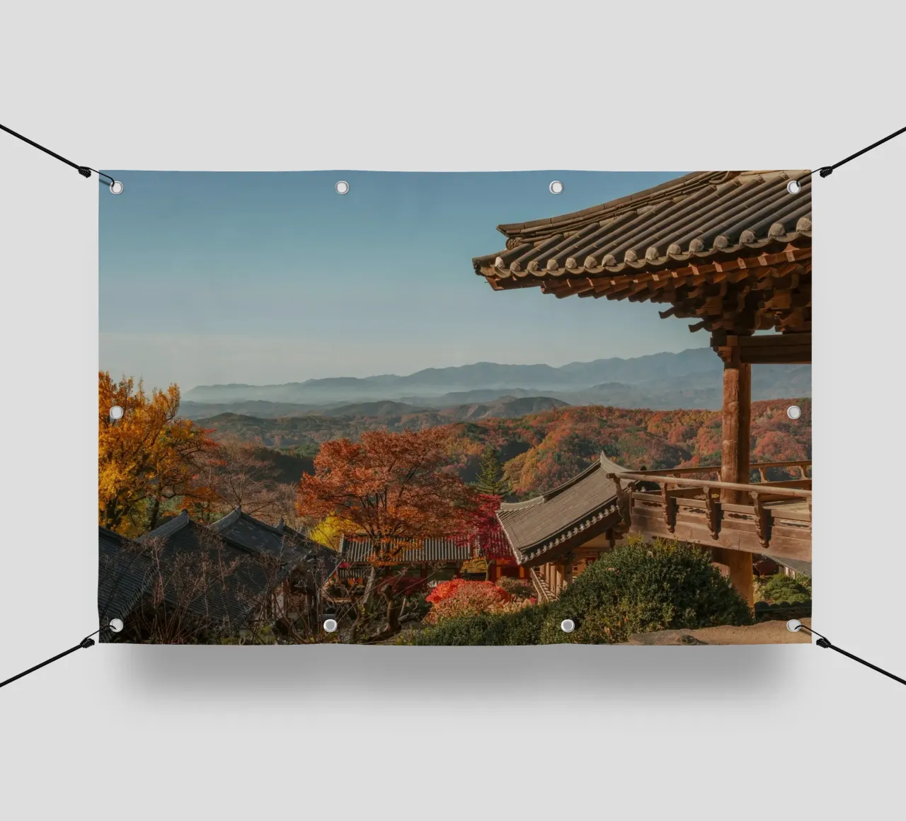 Paesaggio autunnale dal tempio di Buseoksa, Corea del Sud telo in pvc da mbgraphx2