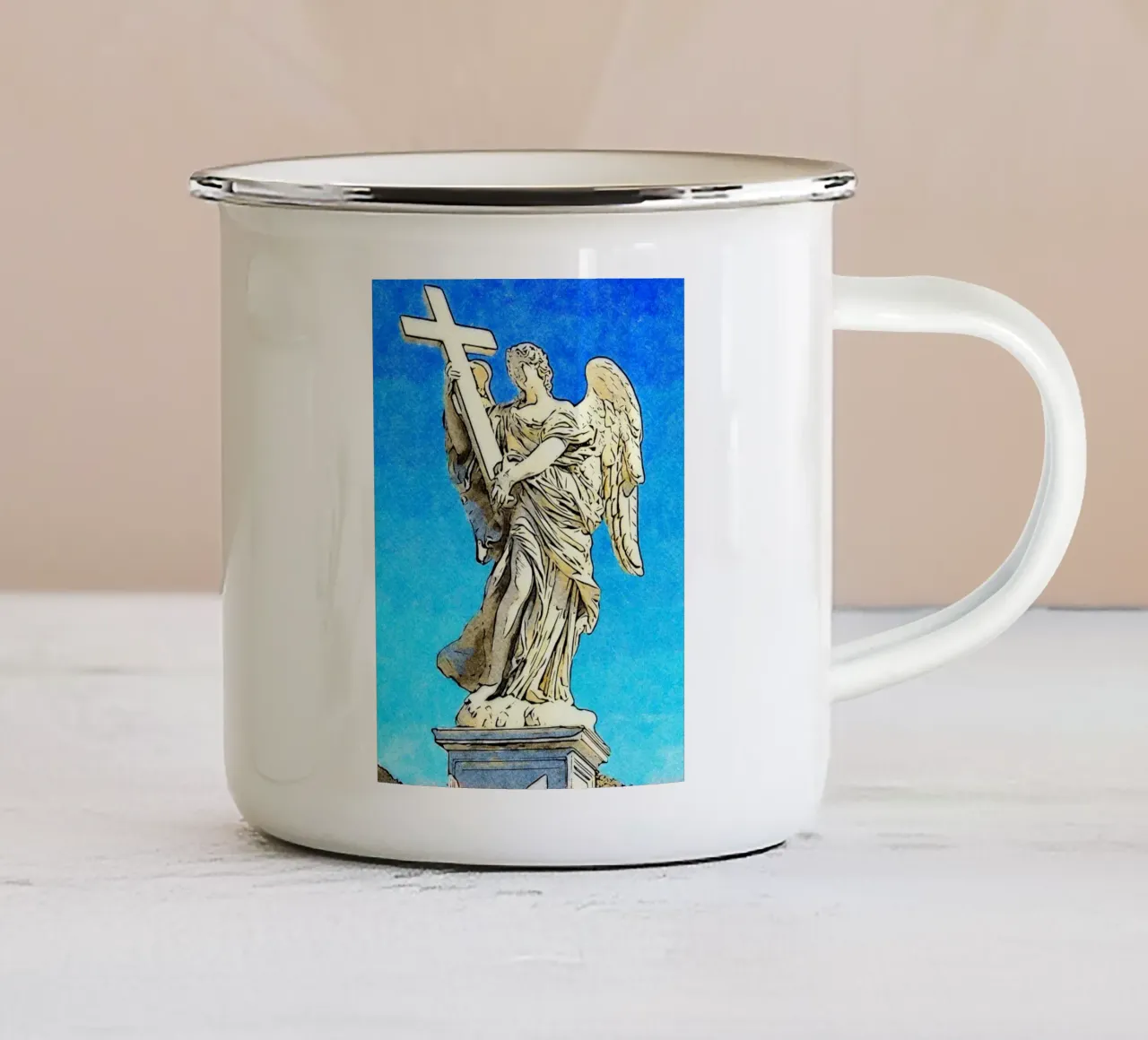 L'angelo e la croce tazza in smalto da Piccola Serenata