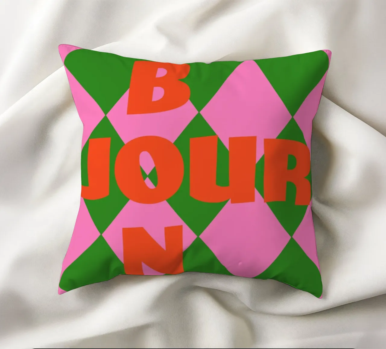 Bonjour in un gioco di colori cuscino da Carina Pop & Pastell