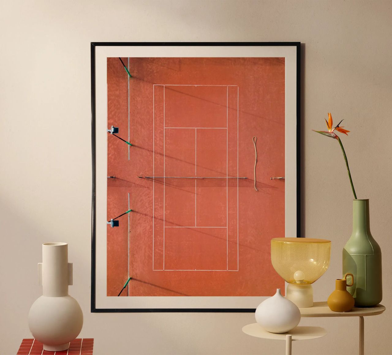Red Tennis Court at Sunrise - Colorful Photography poster by Raisa Zwart Photography