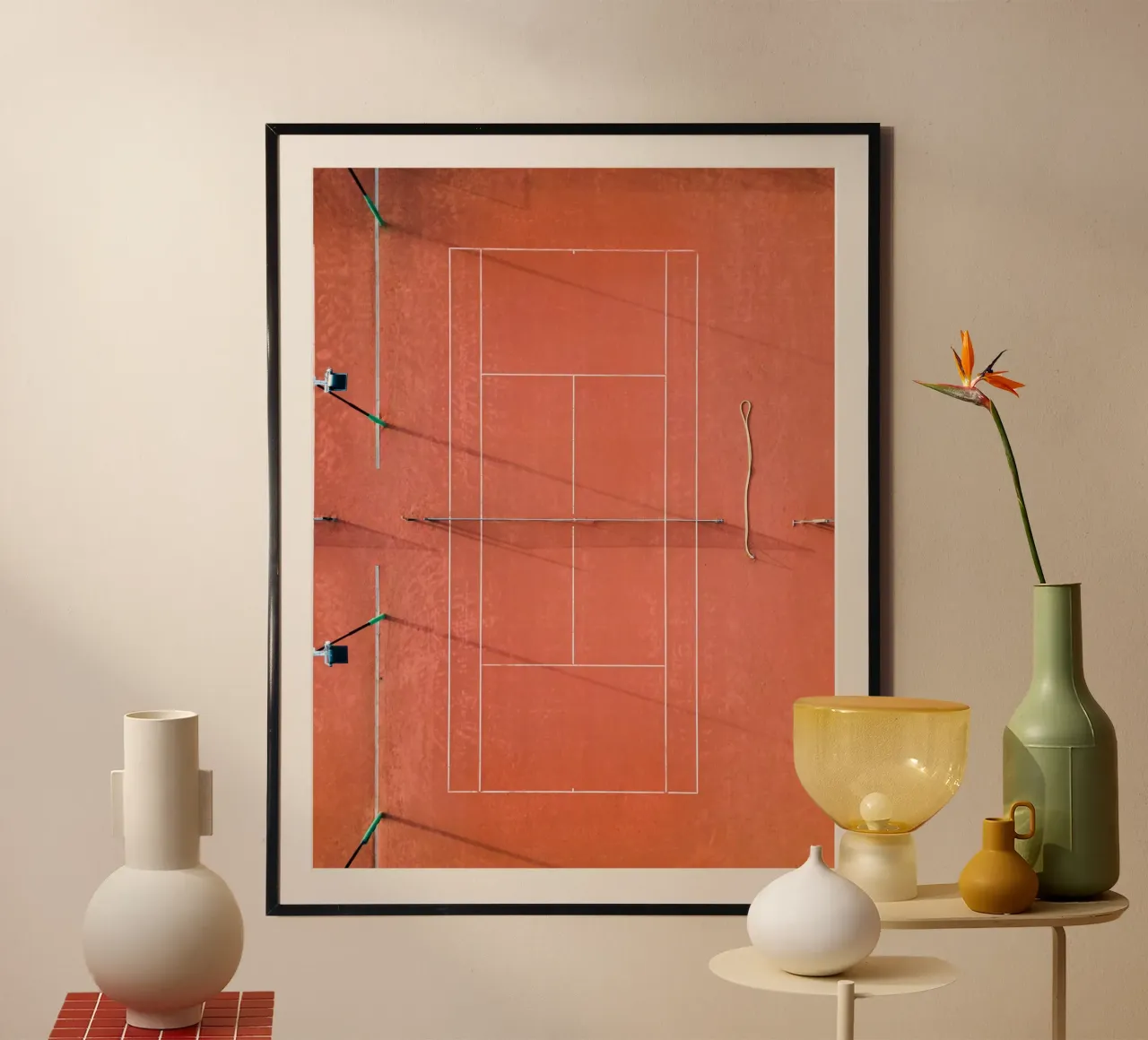 Red Tennis Court at Sunrise - Colorful Photography poster by Raisa Zwart Photography